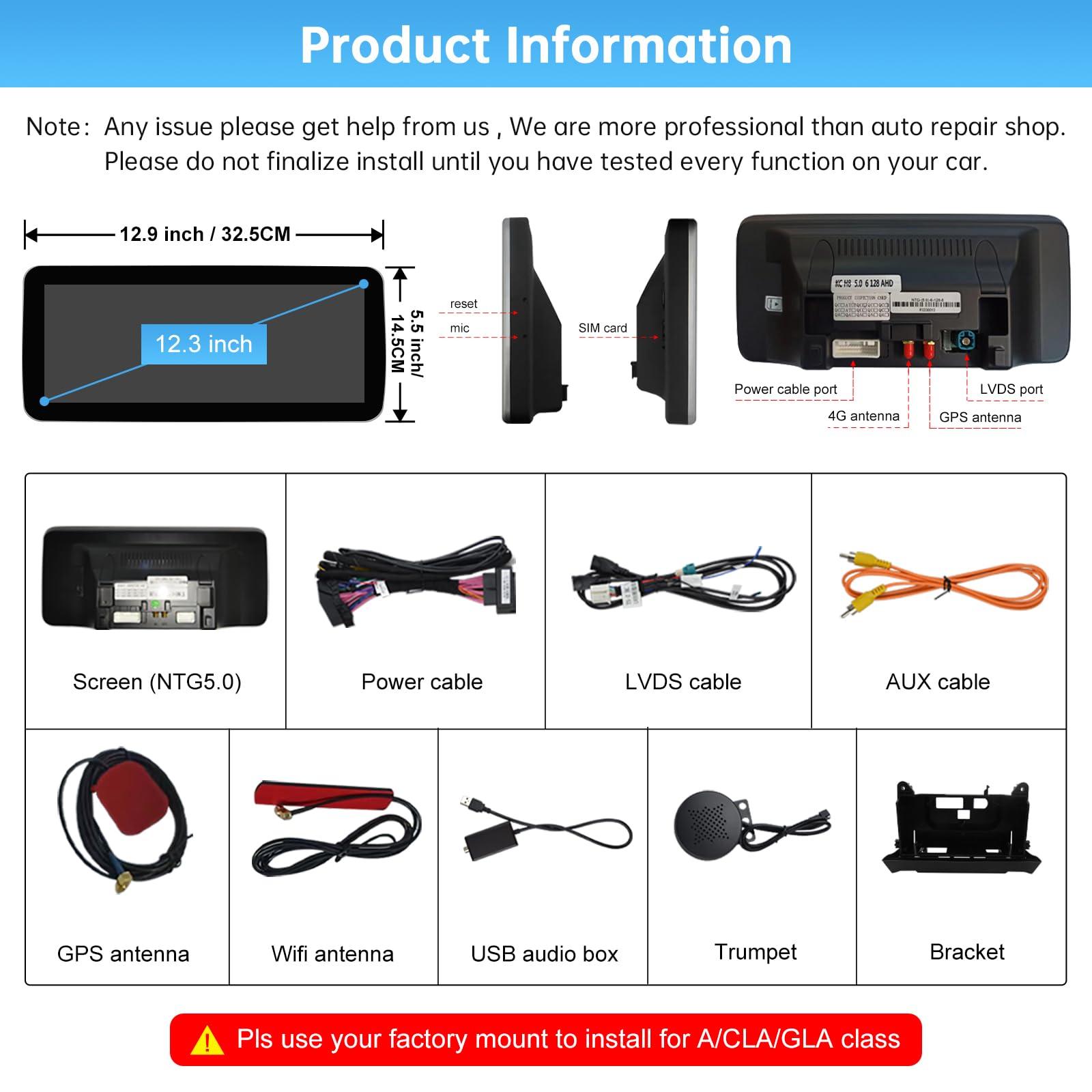 Road Top Road Top Android 13 Car Radio Touchscreen 12.3" Car Stereo for Mercedes Benz C GLC GLA CLA Class W205 X156 C117 2015-2018 Year NTG5.0, Support Wireless Carplay, Android Auto, Camera, Mirrorlink