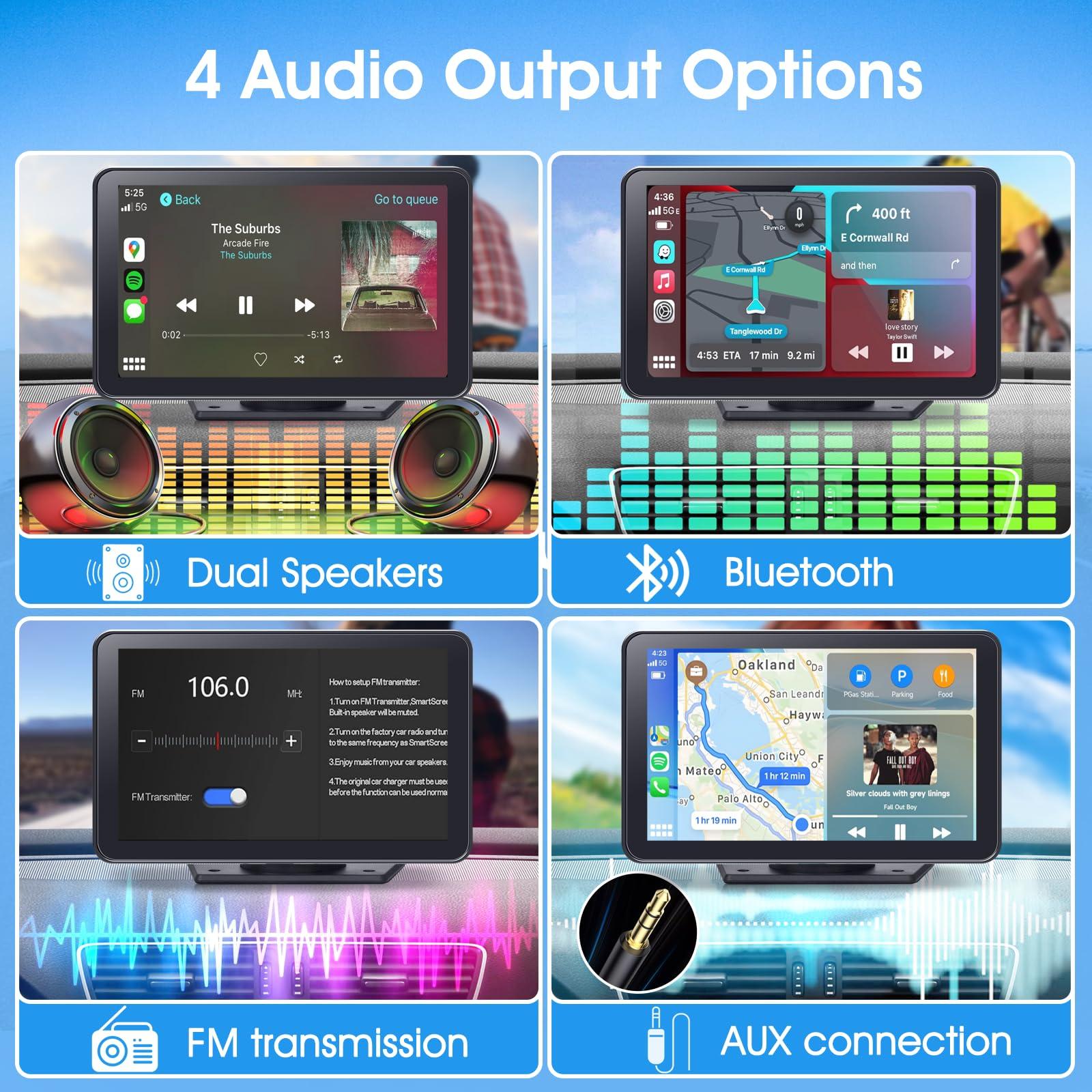 PASLDA Wireless CarPlay Screen for Car, 7" HD Portable Stereo Touchscreen with Apple CarPlay & Android Auto, CarPlay Screen with Backup Camera, Mirror Link, Bluetooth, Navigation for All Vehicle