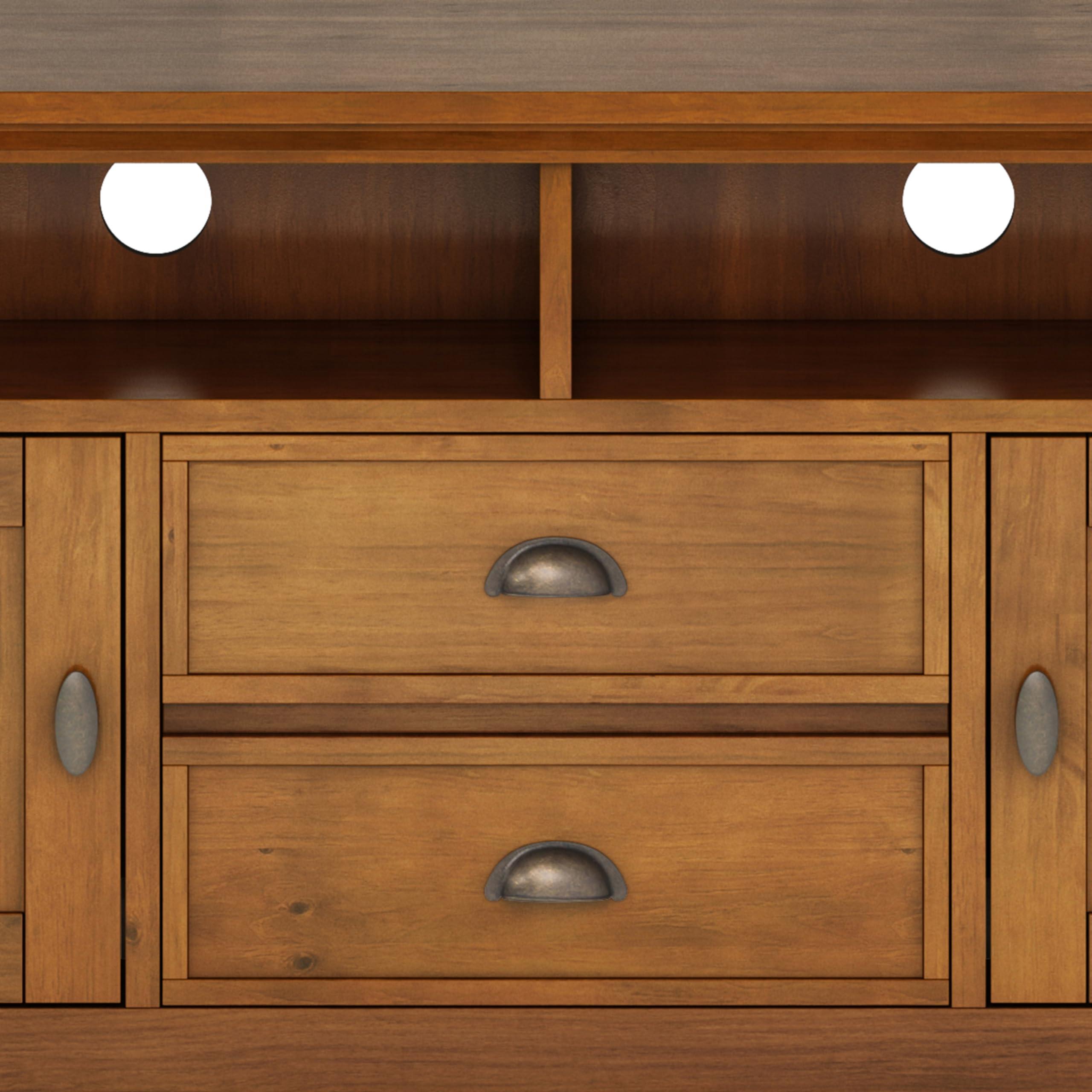 SIMPLIHOME SIMPLIHOME Redmond SOLID WOOD 72 inch Wide Transitional TV Media Stand in Light Golden Brown For TVs up to 80 inches for the Living Room and Entertainment Center