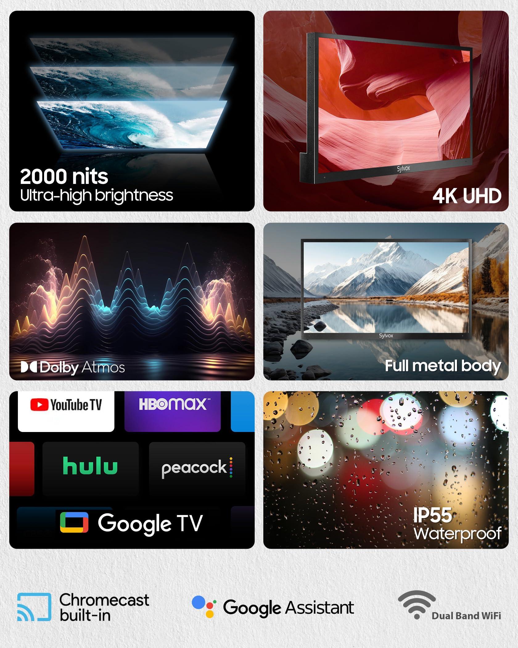 SYLVOX SYLVOX Outdoor TV, 43 inch 2000 Nit High Brightness Smart Outdoor TV, 4K Sunlight Readable Display, IP55 Waterproof, Smart TV for Outdoor Households or Commercial Places (Pool Pro 2.0/2024)