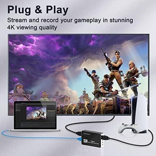 DigitPro Digitpro 4K HDMI Video Capture Card, USB 3.0 with Microphone and Earphone HDMI Loop-Out, 4k 60Hz Video Recorder for Broadcast Live, Record via DSLR, Camcorder, or Action Cam