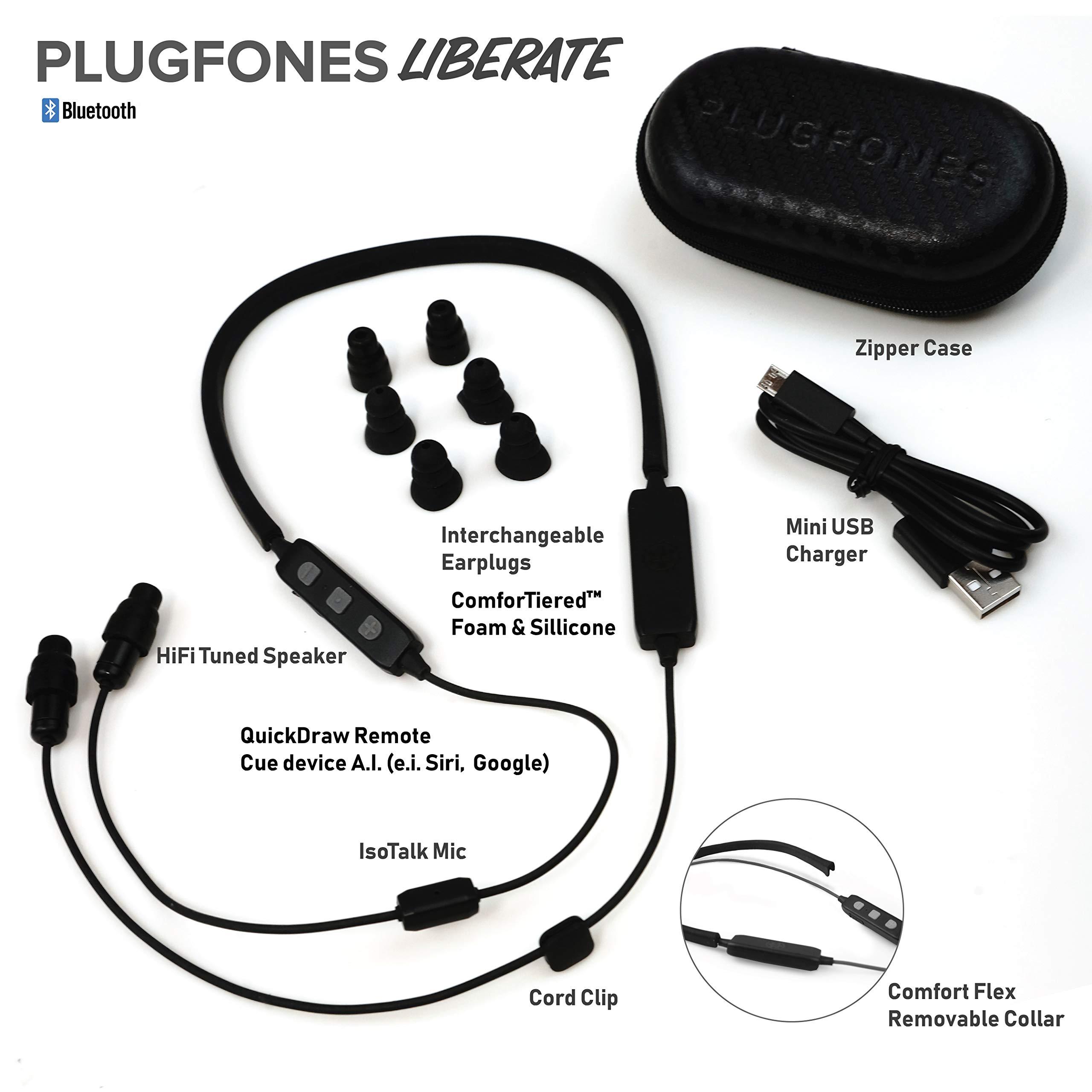 Plugfones Plugfones Liberate 2.0 Wireless Bluetooth in-Ear Earplug Earbuds - Noise Reduction Headphones with Noise Isolating Mic and Controls (Black & Gray)