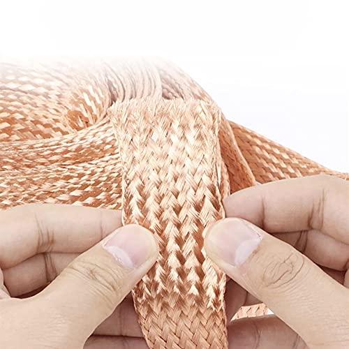 BAIWANLIN BAIWANLIN Bare Copper Braided Ground Wire Flat Stranded Soft Conductive Band Strip Strap Lead Cable Lightning Ground Rod Length: 5m,8#:15x1.5mm