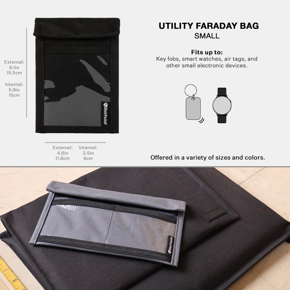 Silent Pocket Silent Pocket SLNT Quick Access Key Fob Faraday Bag w Weatherproof Signal Blocking Nylon, Device Shielding for Key Fobs, Smart Watches, AirPods - Travel, Privacy & Anti-Hacking (Black, Small)