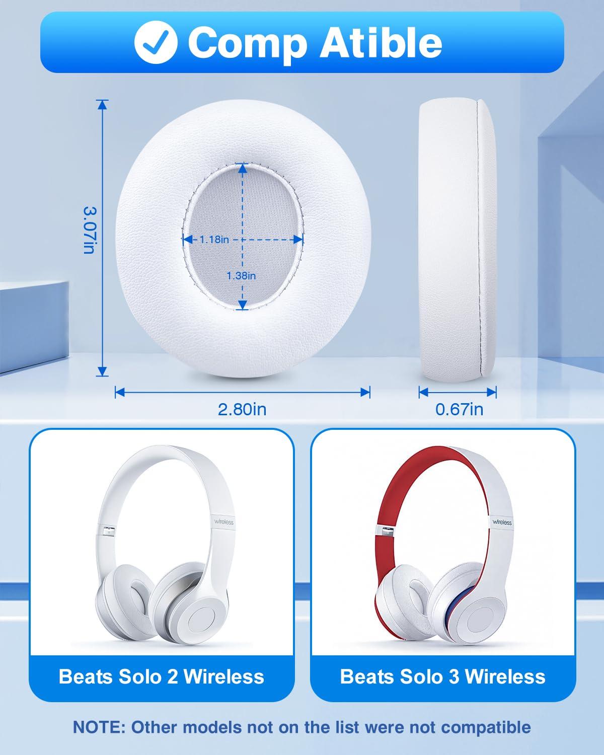 Link Dream Link Dream Replacement Ear Pads for Beats Solo 2 & 3 - Memory Foam Earpads Cushion Cover for Wireless Headphones (White)