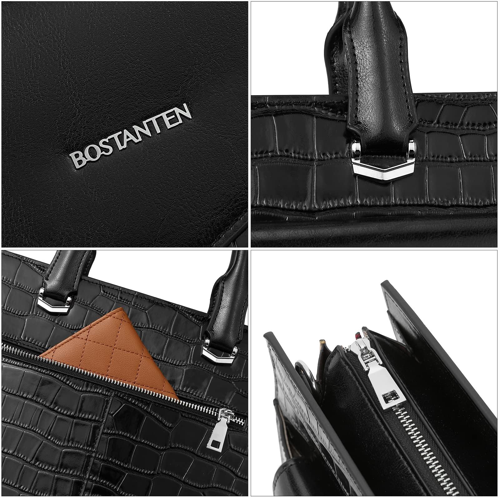 BOSTANTEN BOSTANTEN Laptop Briefcase for Women 15.6 Inch Tote Bag Genuine Leather Handbag Crocodile Pattern Work Bussiness Bag