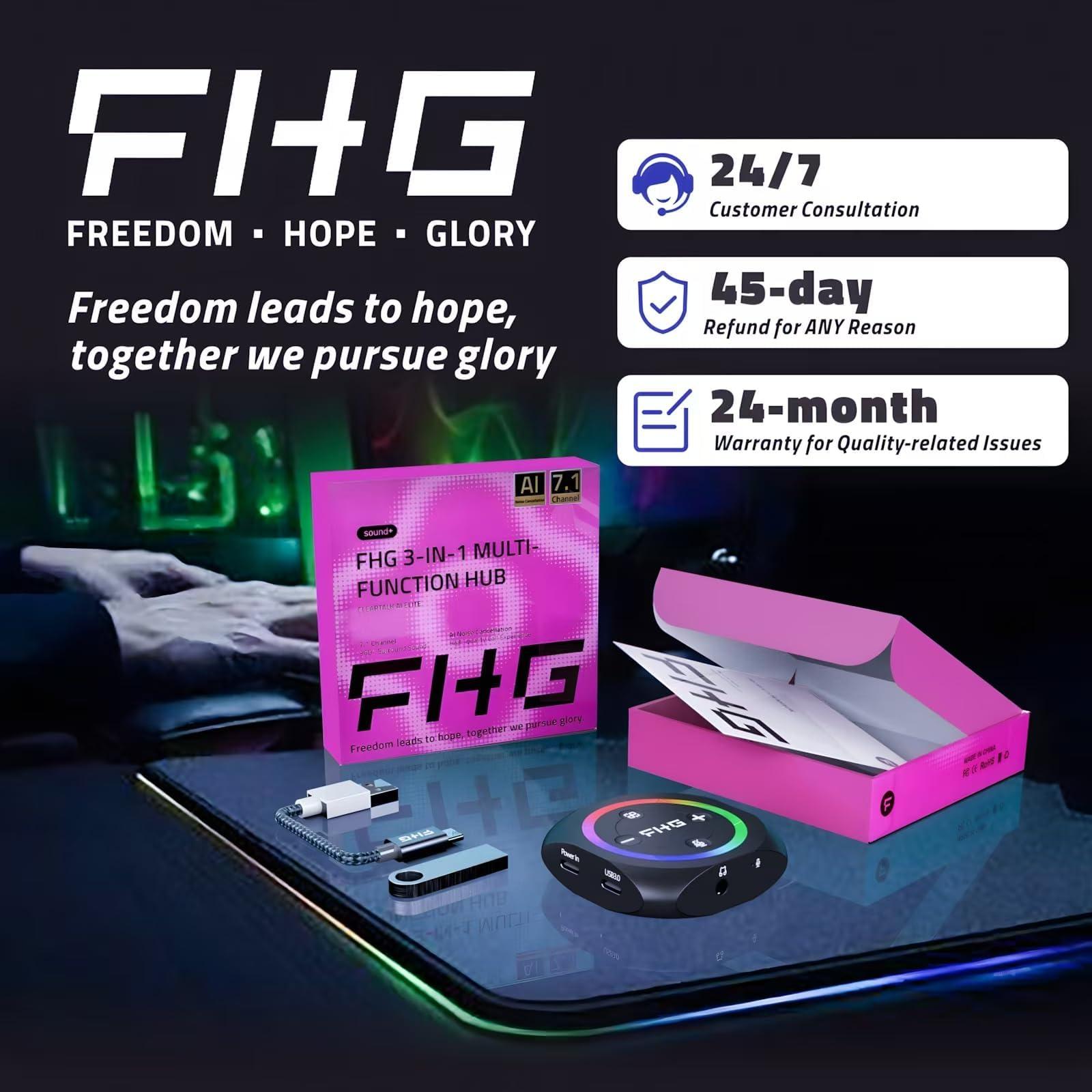 FHG FHG DAC, External USB Sound Card Gaming DAC with 7.1 Virtual Surround Sound for Gaming Headset/PS4/PS5/Xbox One, 5 in 1 Hub, Supports AI Noise Cancellation w/Mic