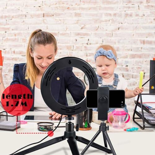MACTREM LED Ring Light 6\" with Tripod Stand for YouTube Video and Makeup, Mini LED Camera Light with Cell Phone Holder Desktop LED Lamp with 3 Light Modes & 11 Brightness Level (6 inch)