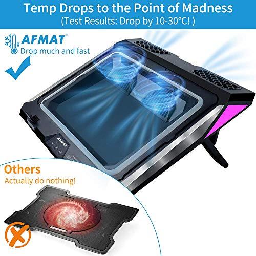 AFMAT Gaming Laptop Cooling Pad, 4500RPM Laptop Cooling Pad with Turbo-Fans, USB Ports, Colorful Lights - CPU Temperature Drops 20-30 Within Seconds - for 14-17.3 inch Laptops