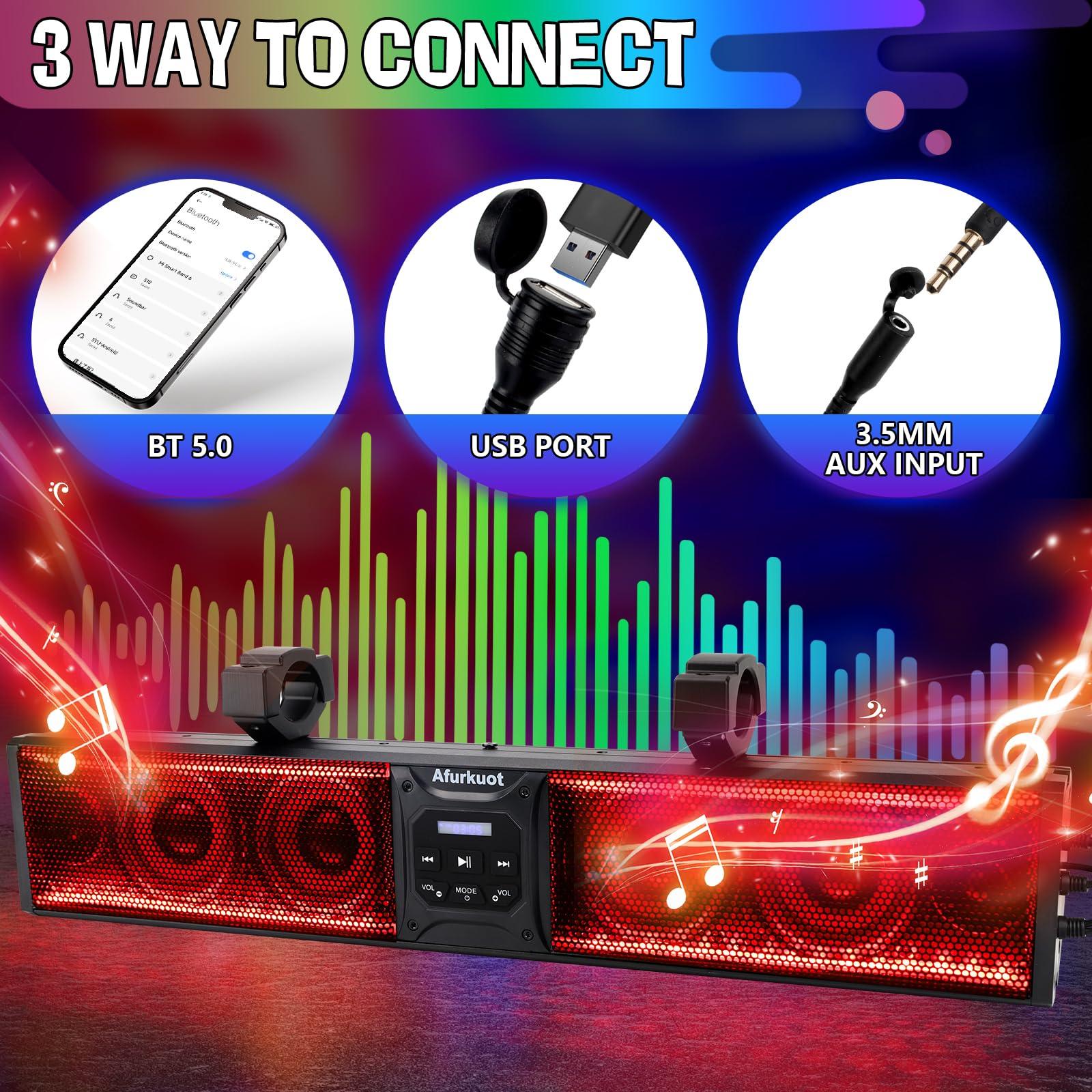 Afurkuot Afurkuot UTV Sound Bar Waterproof Bluetooth Music Sync Multicolor, 26-Inch 6-Speaker Golf Car ATV Sound Bar with Back Light Strip, Power Soundbar for UTV ATV Golf Cart w/1.75-2.25 Roll Bar