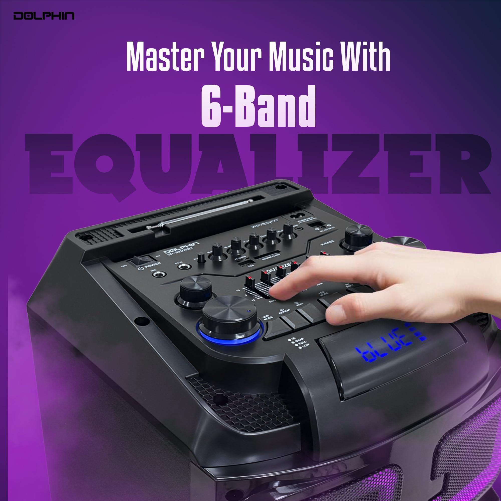 Dolphin Dolphin High-Power Portable Party Bluetooth Speaker Wooden Cabinet, X-BASS, LED Lights, Wireless Microphone Ideal for Parties, Tailgating, and Events