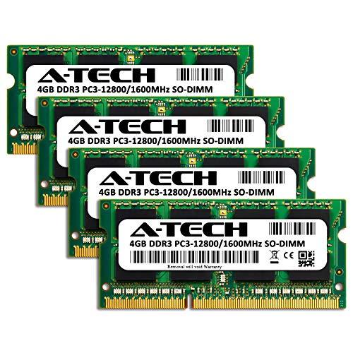 A-Tech A-Tech 16GB (4x4GB) DDR3 1600 MHz SODIMM PC3-12800 CL11 Laptop RAM Memory Modules