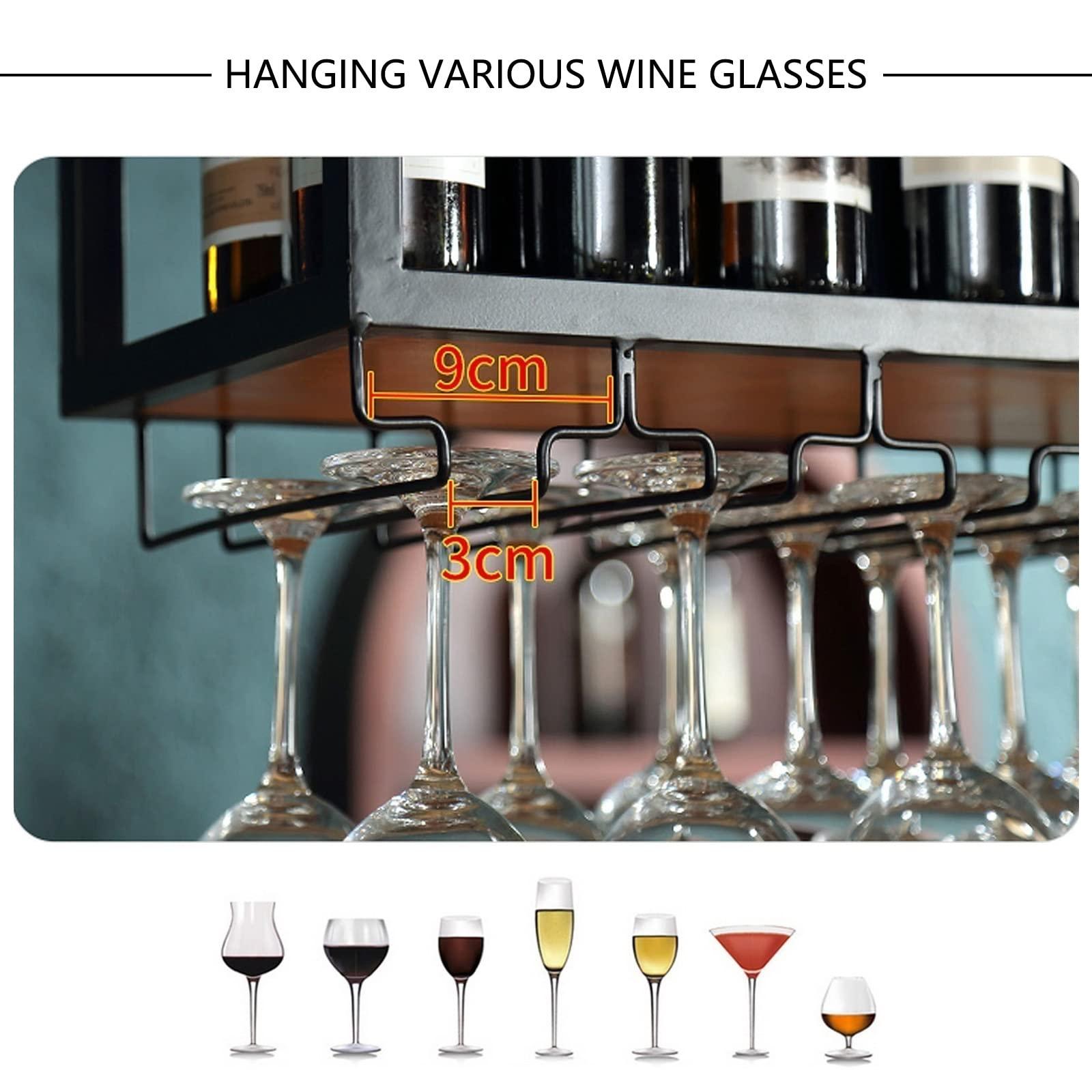 SPTZQURY Ceiling Wine Glass Rack - Hanging Wine Rack with Glass Holder and Shelf, Height Adjustable Industrial Hanging Wine Bottle Holder, Black Metal Ceiling Shelf for Bar Cafe Kitchen (31.49.88.6in)