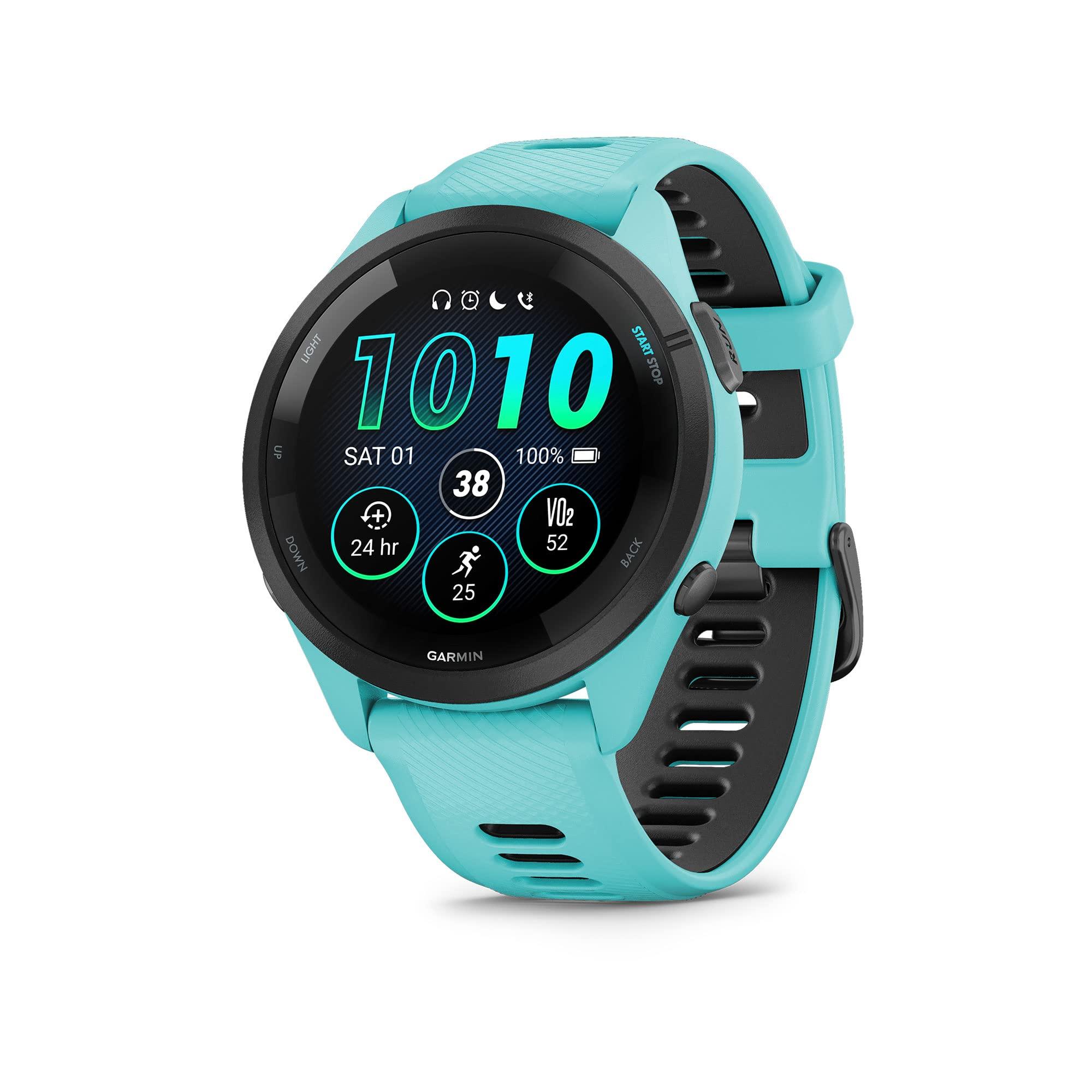 Garmin Garmin Forerunner 265 Running Smartwatch, Colorful AMOLED Display, Training Metrics and Recovery Insights, Aqua and Black