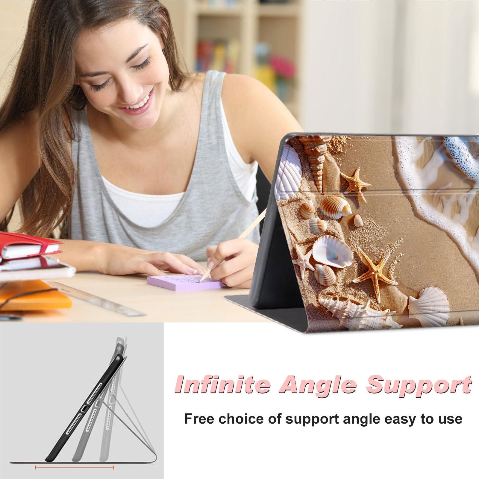 Mxfdegf Case for Samsung Galaxy Tab E 9.6 (SM-T560/T561/T567V),Slim Lightweight Smart Shell Stand Cover with Auto Wake/Sleep Case for 9.6" Samsung Galaxy Tab E 9.6 T560 Tablet,Seashells Starfishes Beach