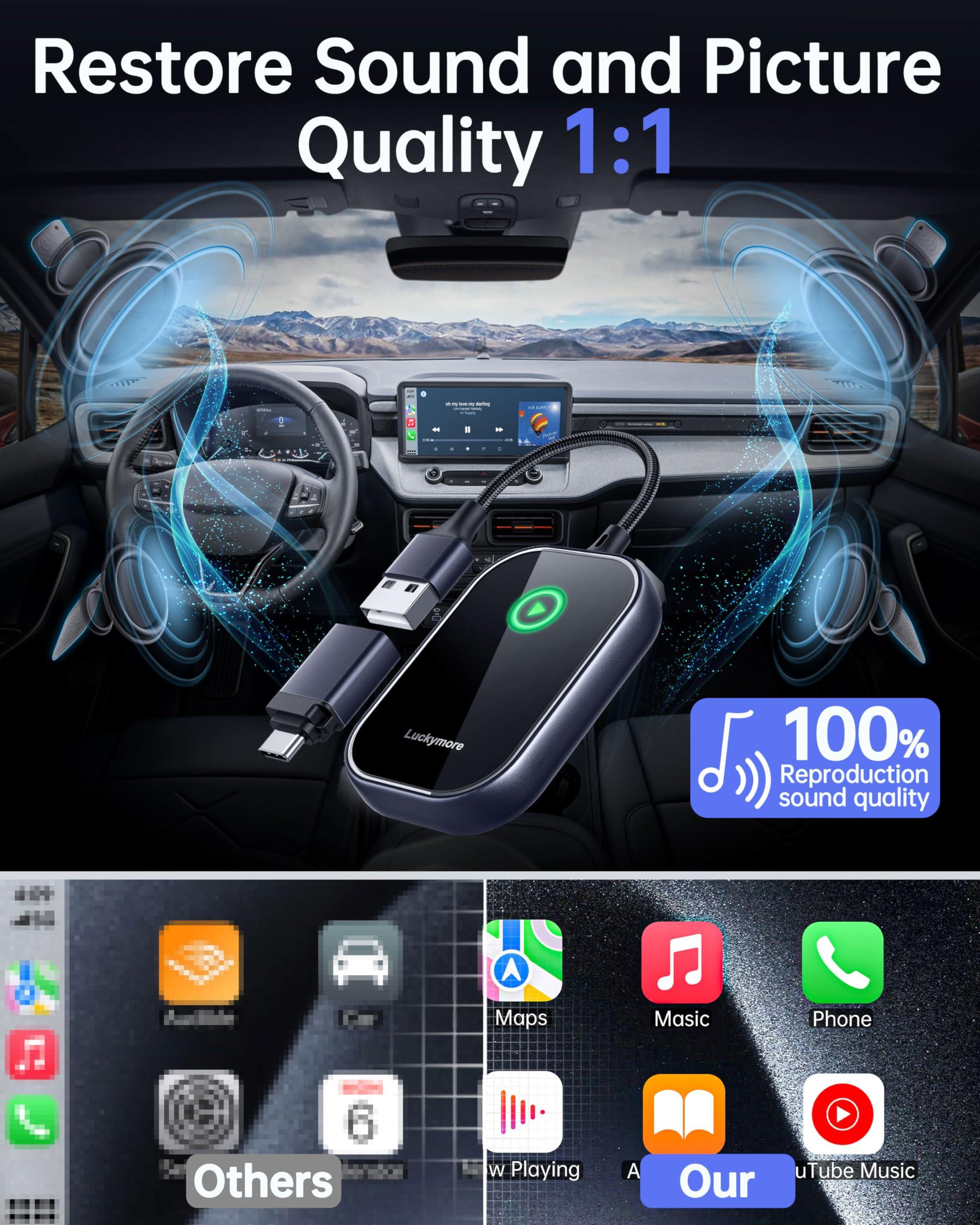 Luckymore Luckymore Wireless Carplay Adapter, Converts Wired to Wireless Carplay Dongle for Plug & Play Carplay Fit for Cars from 2017 & for Apple iPhone iOS 10+