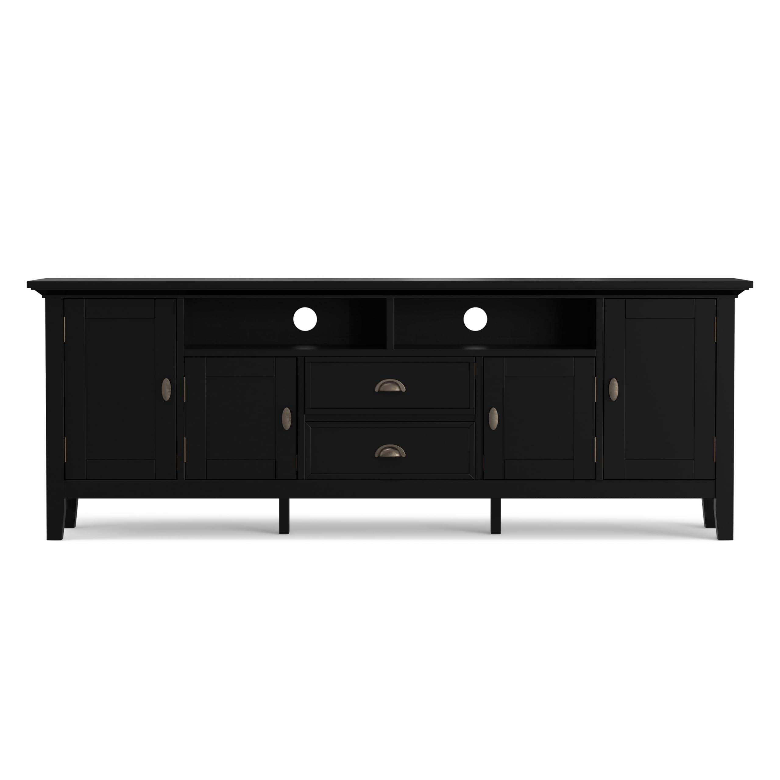 SIMPLIHOME SIMPLIHOME Redmond SOLID WOOD 72 Inch Wide Transitional TV Media Stand in Black For TVs up to 80 Inches, For the Living Room and Entertainment Center
