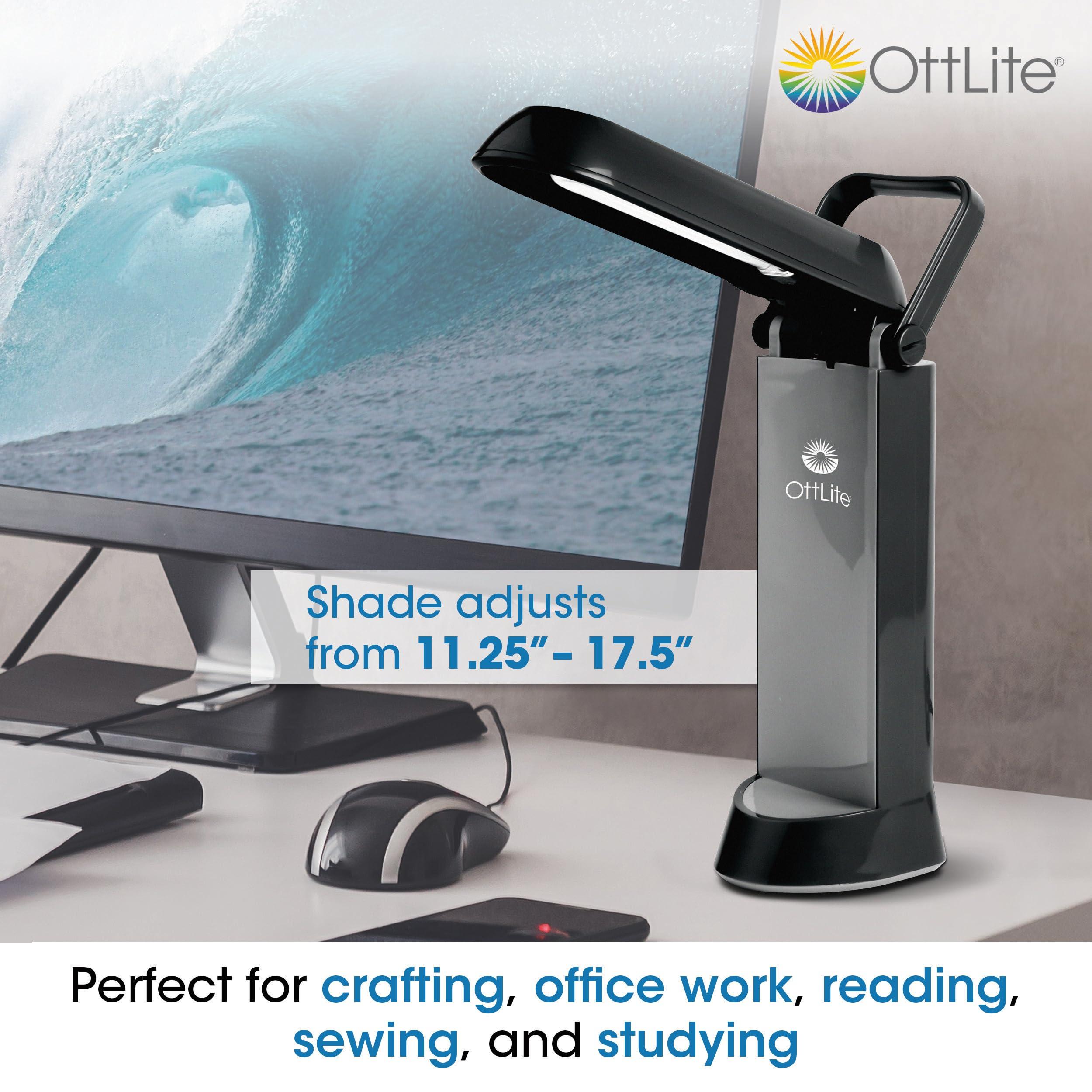 OttLite OttLite Folding Task Lamp, Black Multi-Position Shade, Fold-Up Design, Portable Handle, Low Heat, Low Glare Illumination, Fits Desks & Workstations