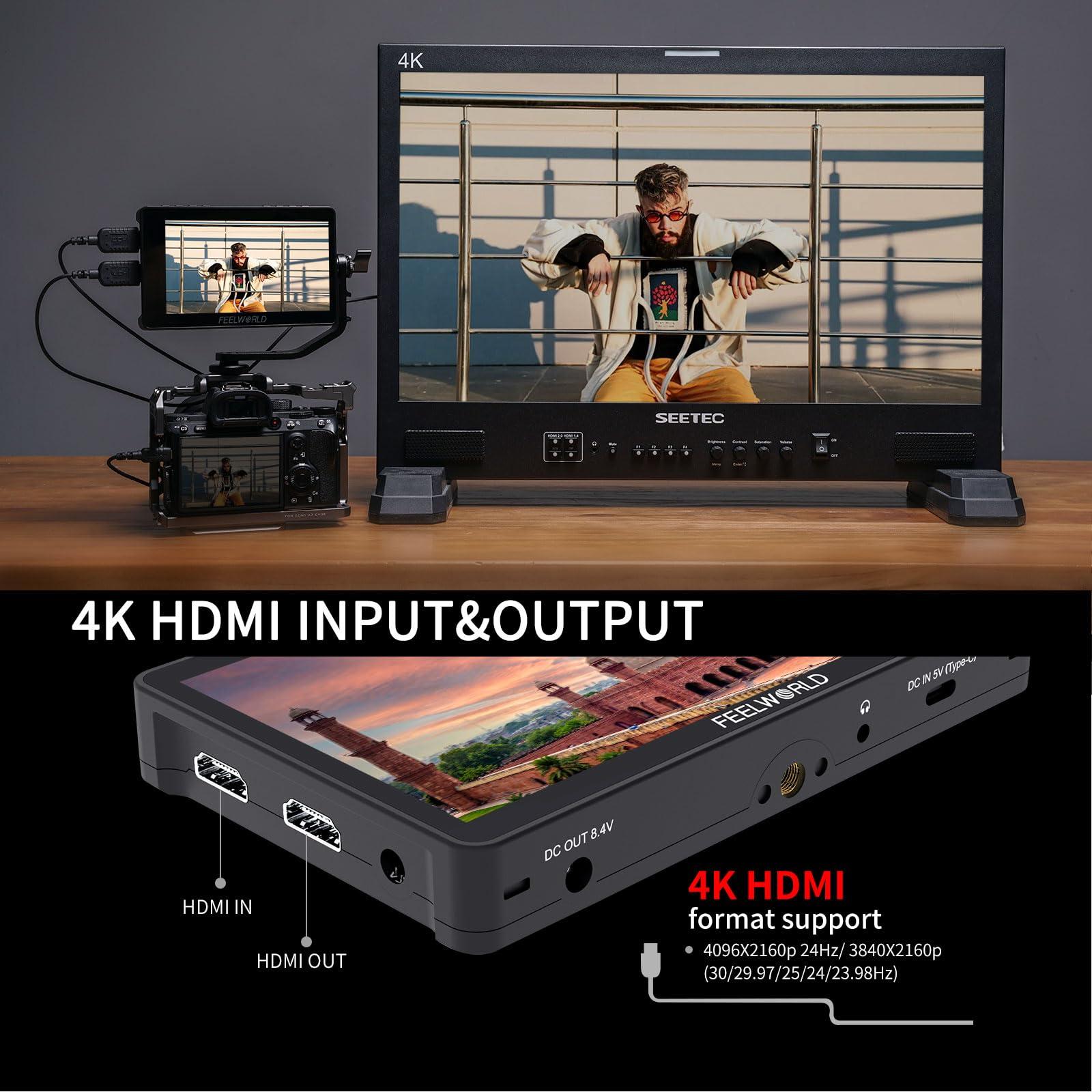 FEELWORLD FEELWORLD Video Camera Monitor 6 Inch Touch Screen DSLR HDMI Field Monitor with F750 Battery 4400mAh + Bag IPS FHD1920x1080 4K HDMI Input Output 5 V Type c Input F5PROV4