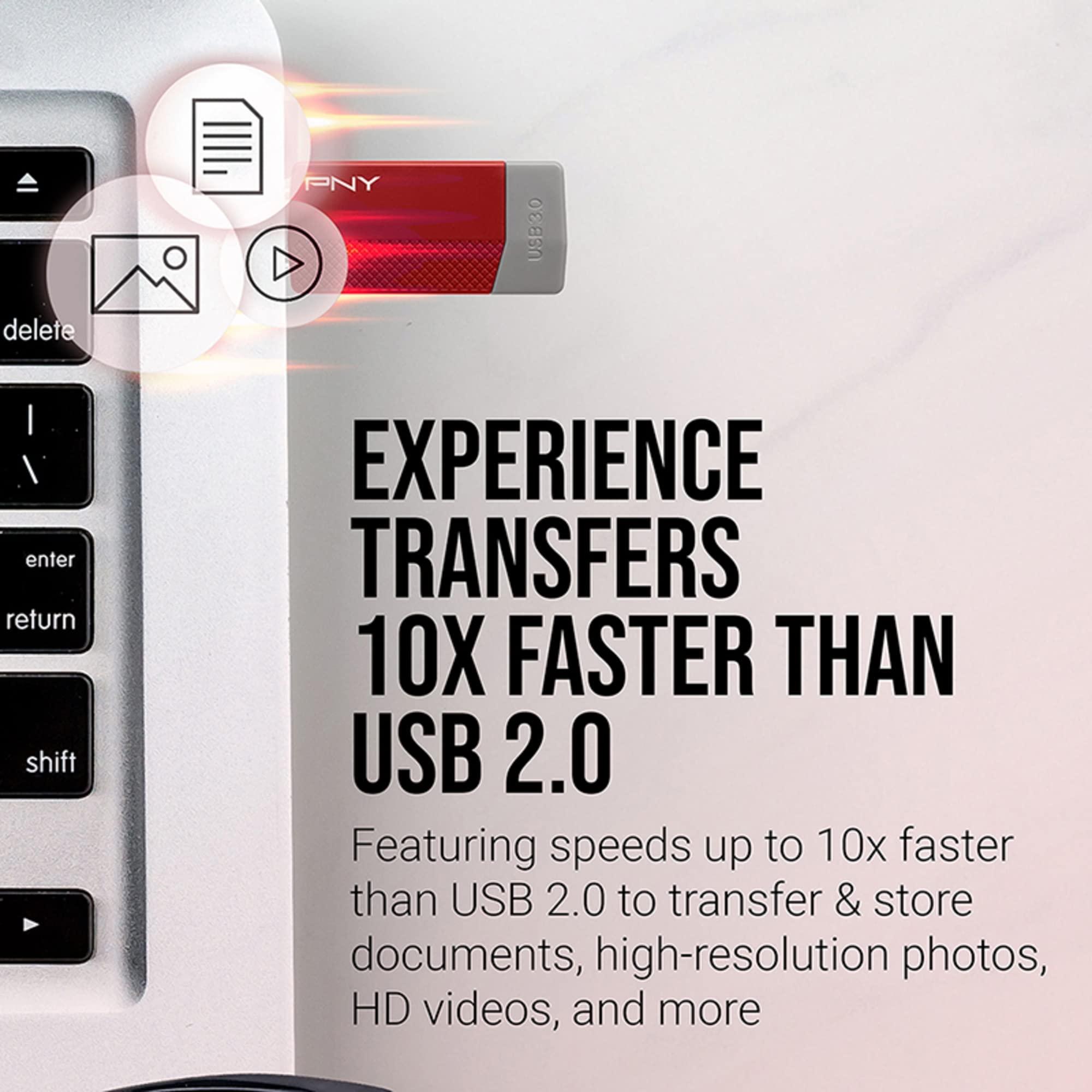 PNY PNY USB 3.0 Flash Drive, 64GB, Assorted Colors, P-FD64GELEDG