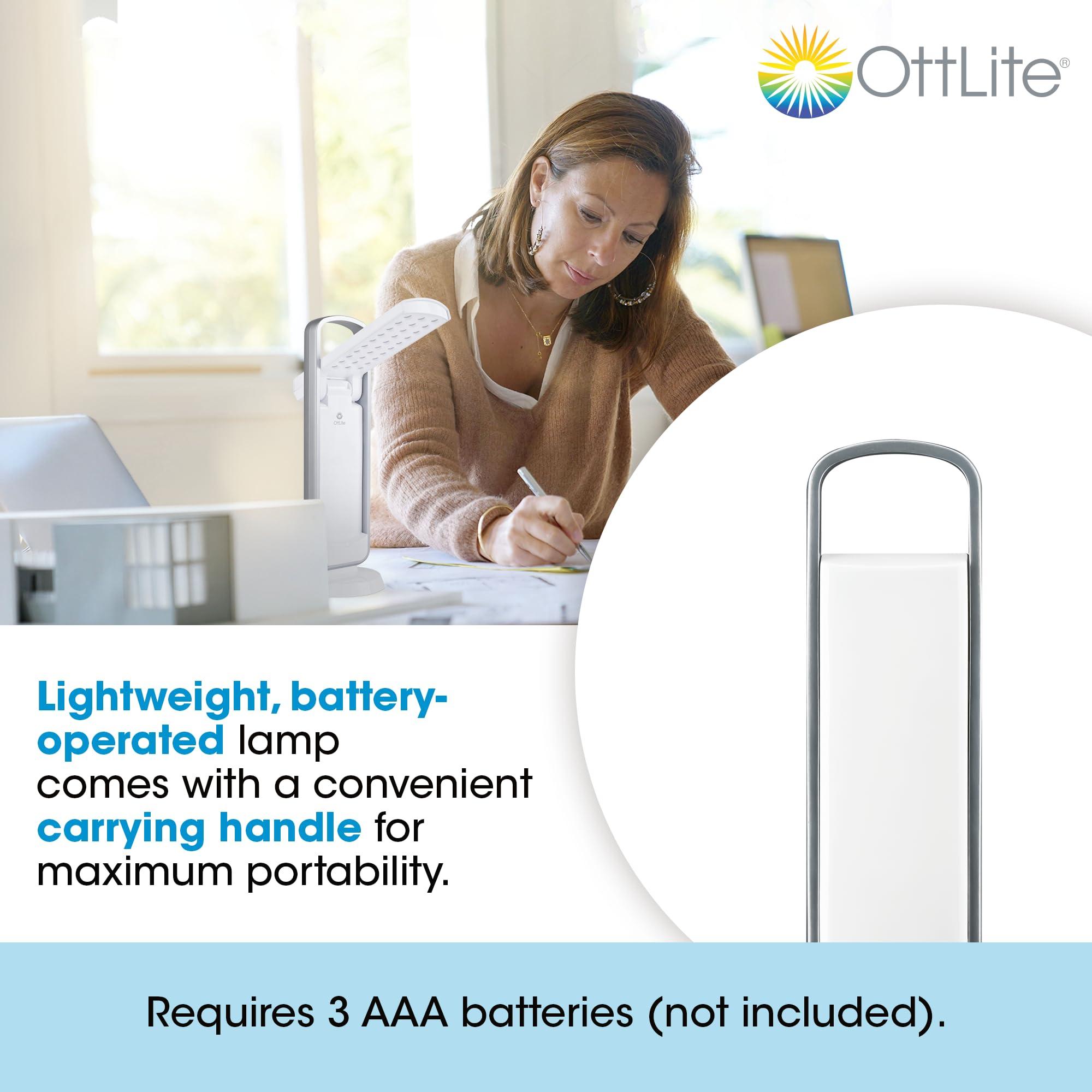 OttLite OttLite Portable LED Task Lamp, White - Lightweight LED Desk Lamp with Carrying Handle, Long-Lasting & Energy-Efficient Natural Daylight LEDs for Home Office & Desk - Automatic On/Off Operation