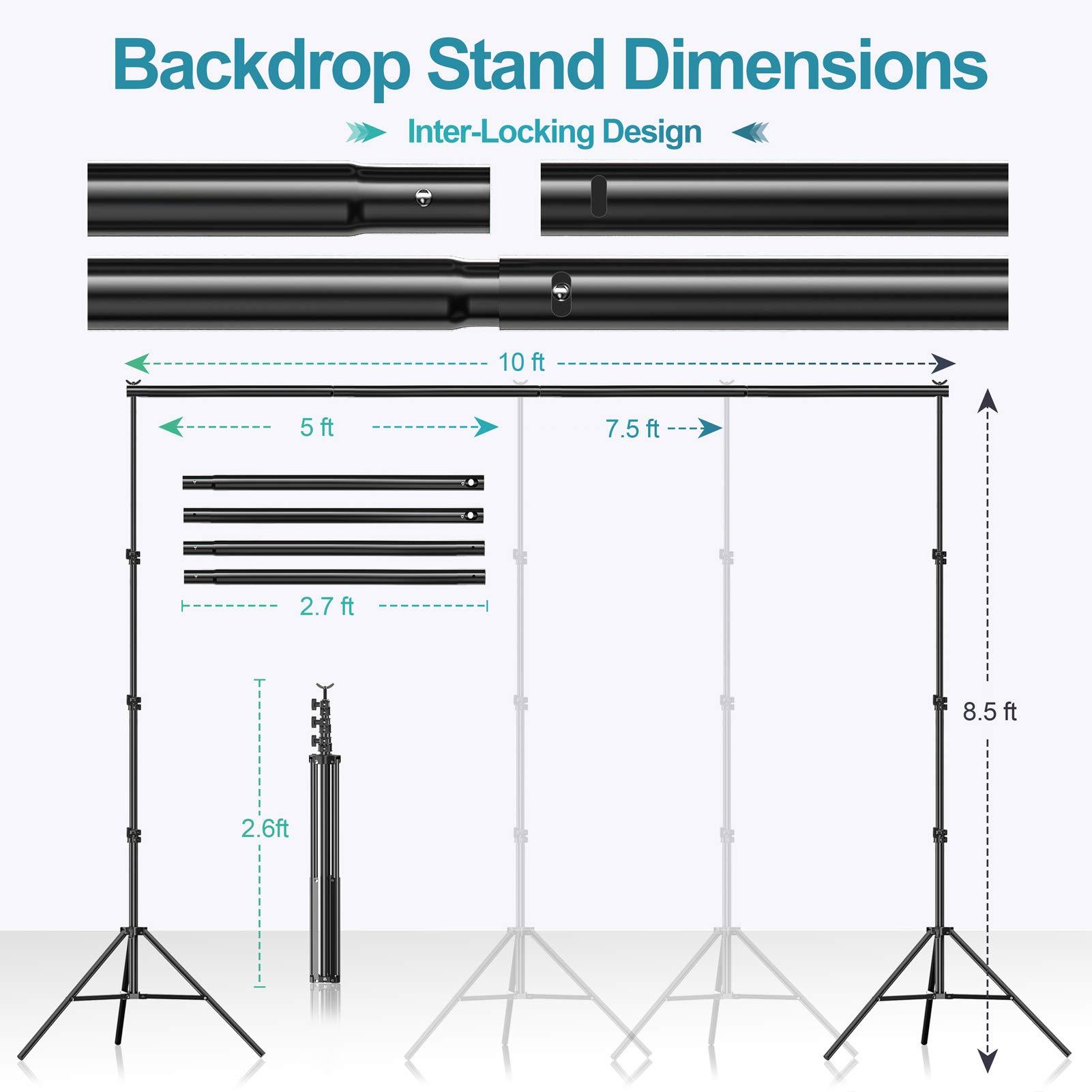 EMART EMART 8.5 x 10 ft Backdrop Support System, Photography Video Studio Lighting Kit Umbrella Softbox Set with 4X 105W & 4X 45W CFL Bulb Continuous Lighting for Photo Studio, Portrait and Video Shooting