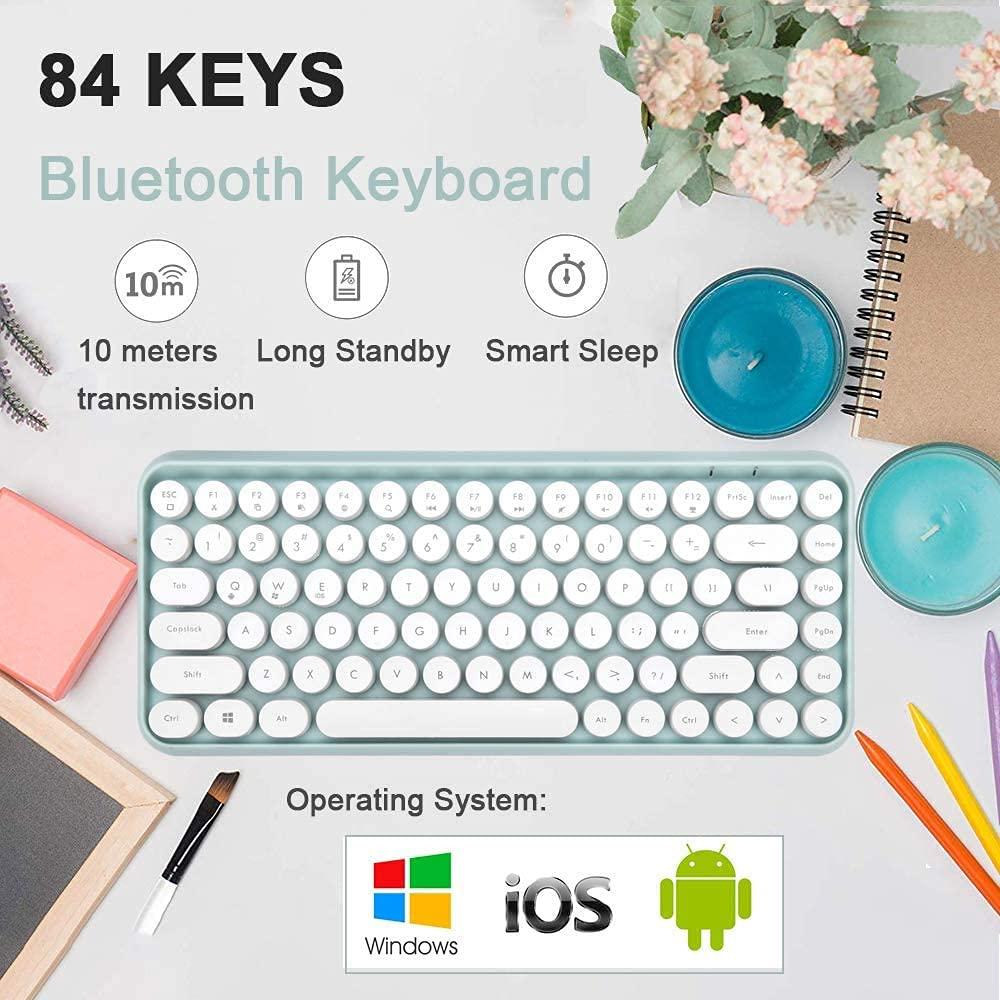 FELICON FELICON Wireless Bluetooth Keyboard Mini Portable 84-Key Keyboard Compatible with Android, Windows, PC, Tablet-Dark, Perfer for Home and Office Keyboards (308i-green)