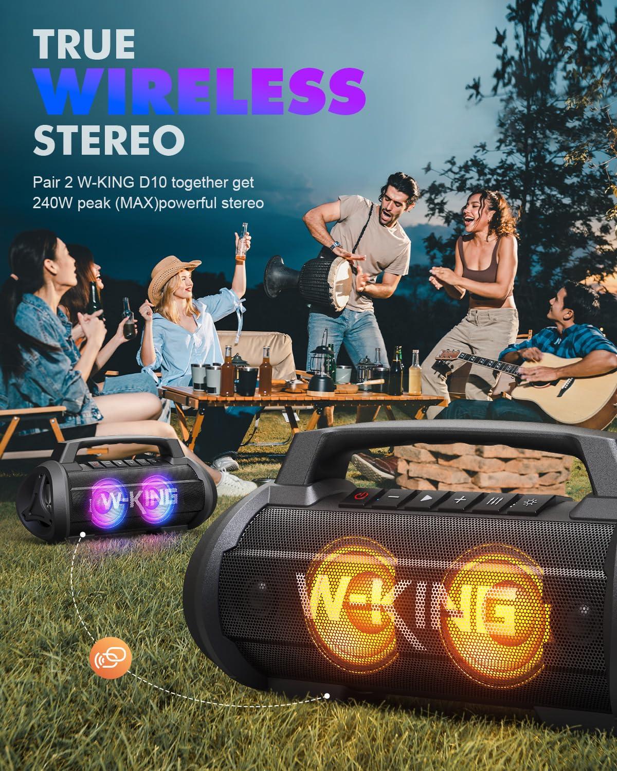 W-KING W-KING Portable Speakers Bluetooth Wireless, 120W Peak 70W Loud Bluetooth Speaker Waterproof Outdoor, Deep Bass/2* Subwoofer/DSP/EQ/42H Playtime/IPX6/RGB Lights/MAC-in/Power Bank, Large Party Boombox
