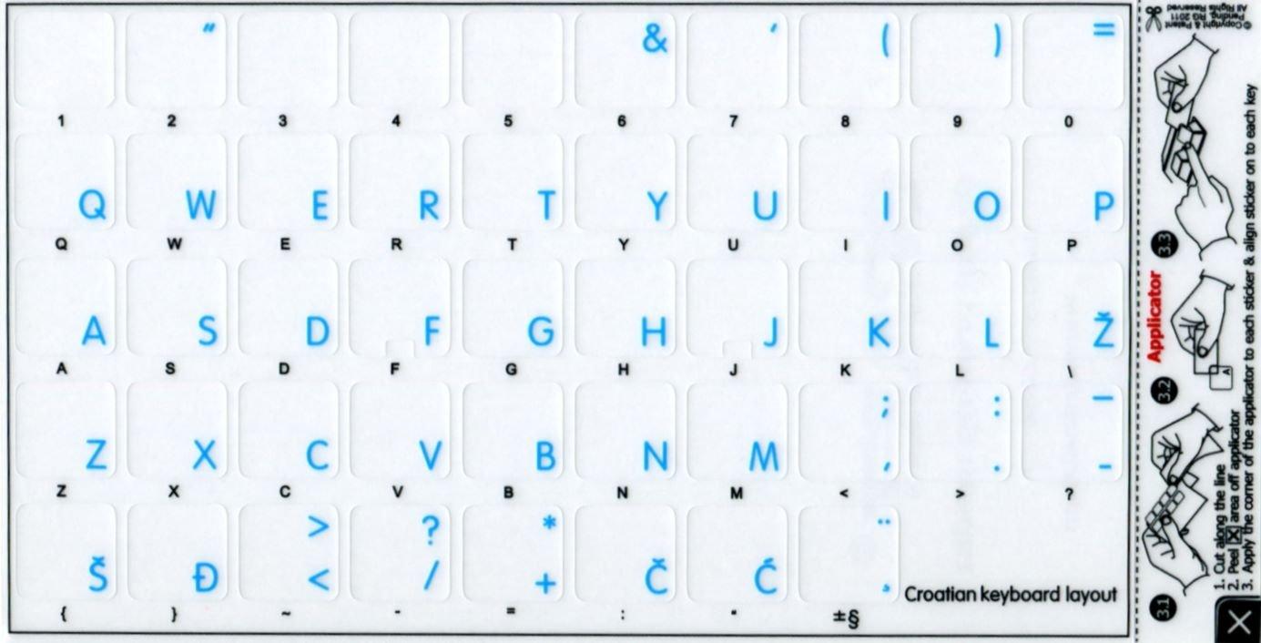 4Keyboard Croatian/Slovenian Apple Keyboard Labels Layout with Blue, Orange, RED OR White Lettering ON Transparent Background for Desktop, Laptop and Notebook (Blue)