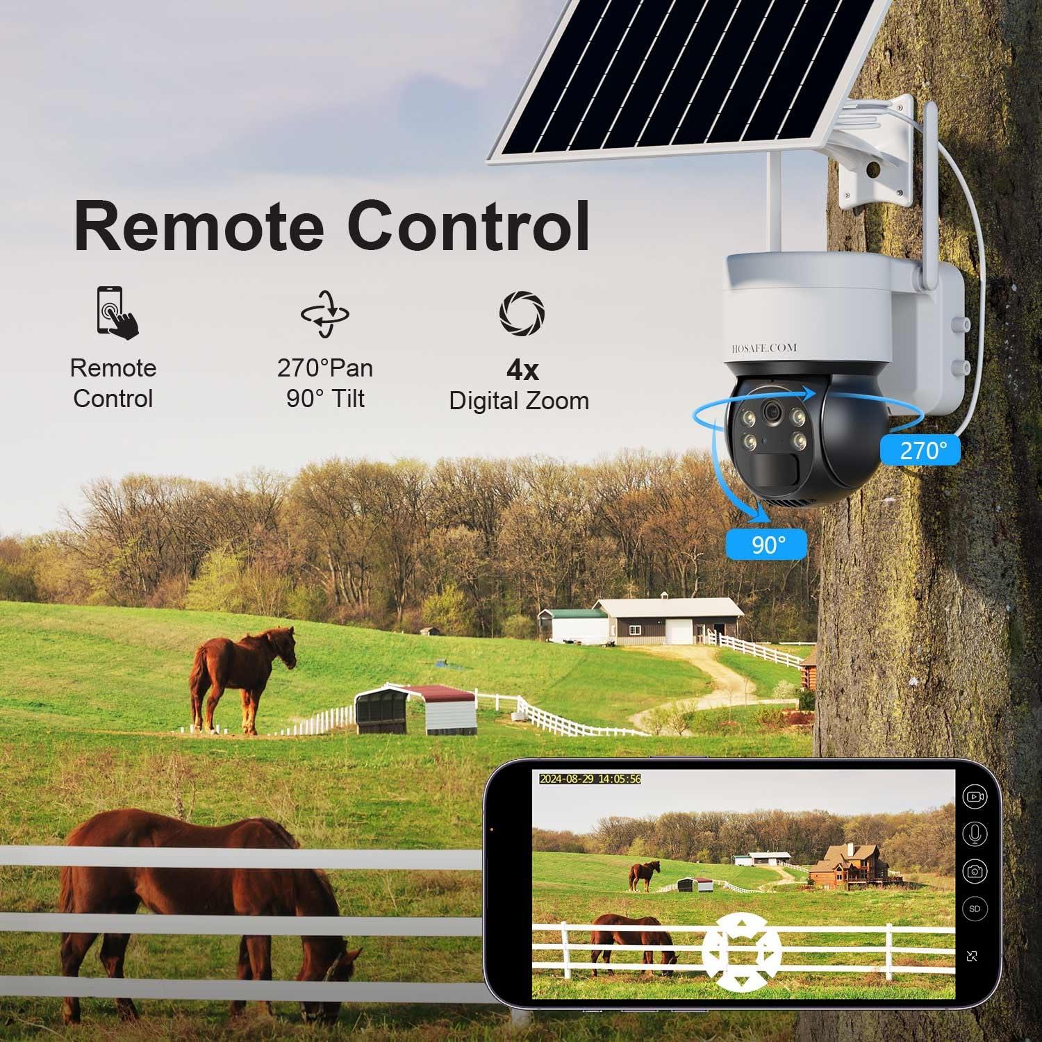 HOSAFE.COM 4G LTE Cellular Security Camera No Internet Needed, No WIFI Security Cameras Wireless Outdoor, Solar Camera With SIM Card, PIR Sensor, 360 PTZ, 2K HD Color Night Vision, 2-Way Talk, IP66 Waterproof