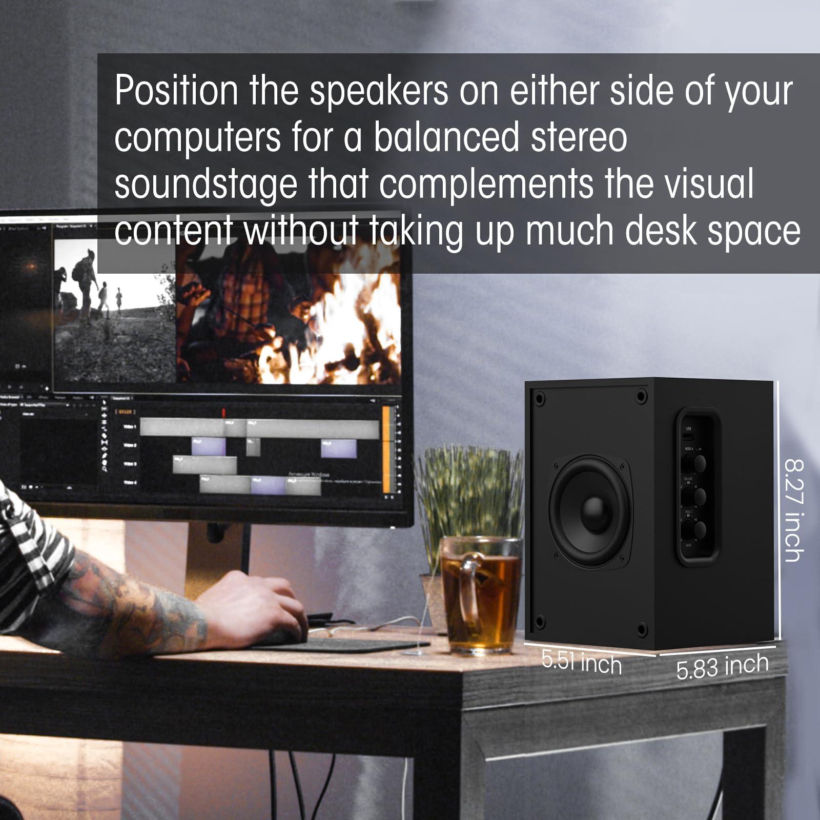 BESTISAN BESTISAN Active Bookshelf Speakers for Record Player, Powered Studio Turntable Speakers, for TV, PC and Wireless Music Streaming Featuring Bluetooth and RCA (SR16)