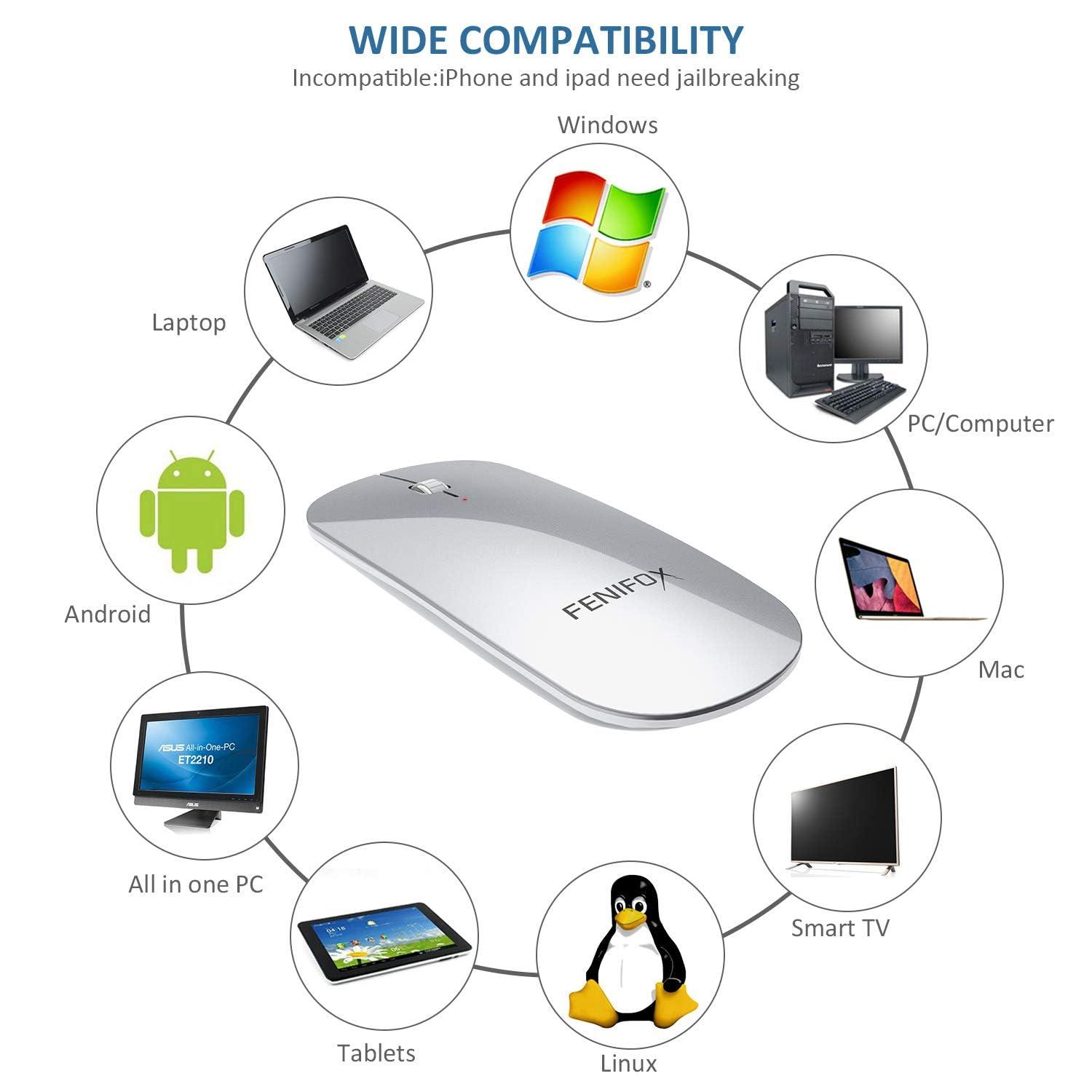 FENIFOX FENIFOX Bluetooth Mouse, Slim Mini Portable Flat Travel Wireless Mouse Rechargeable Quiet Ultra-Thin Mice Compatible with Laptop,Tablet,Notebook,PC (Silver and White)