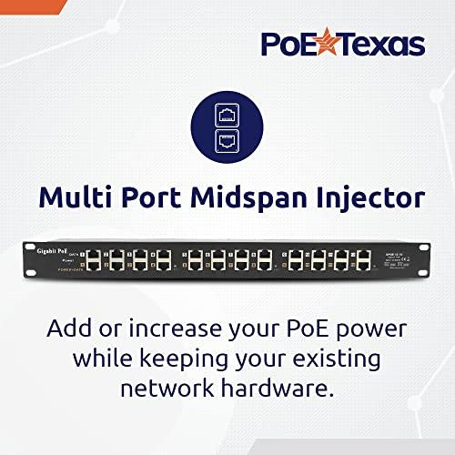 PoE Texas PoE Texas - PoE Injector - 12 Port Gigabit Passive Midspan Injector with 48V 120 Watt UL Power Supply - Power Over Ethernet for 802.3af or at (PoE+) Devices VoIP Phone, WiFi Access Point, IP Camera