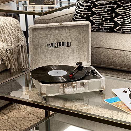 Victrola Victrola Vintage 3-Speed Bluetooth Portable Suitcase Record Player with Built-in Speakers | Upgraded Turntable Audio Sound| Includes Extra Stylus | Light Gray