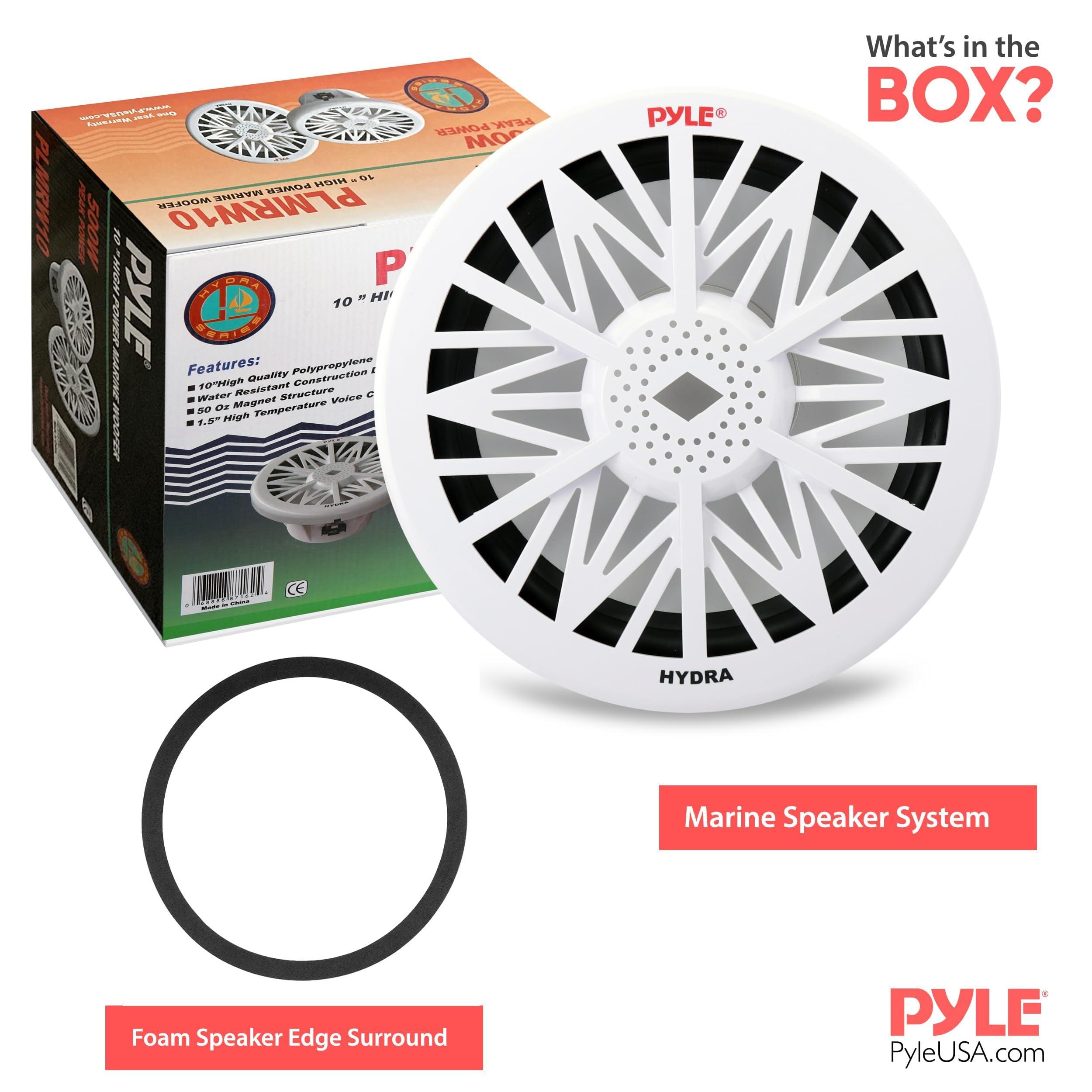 Pyle Pyle 10-Inch Outdoor Marine Audio Subwoofer - 500 Watt Single White Waterproof Bass Loud Speaker For Marine Stereo Sound System, Under Helm or Box Case Mount in Small Boat, Water Vehicle - PLMRW10