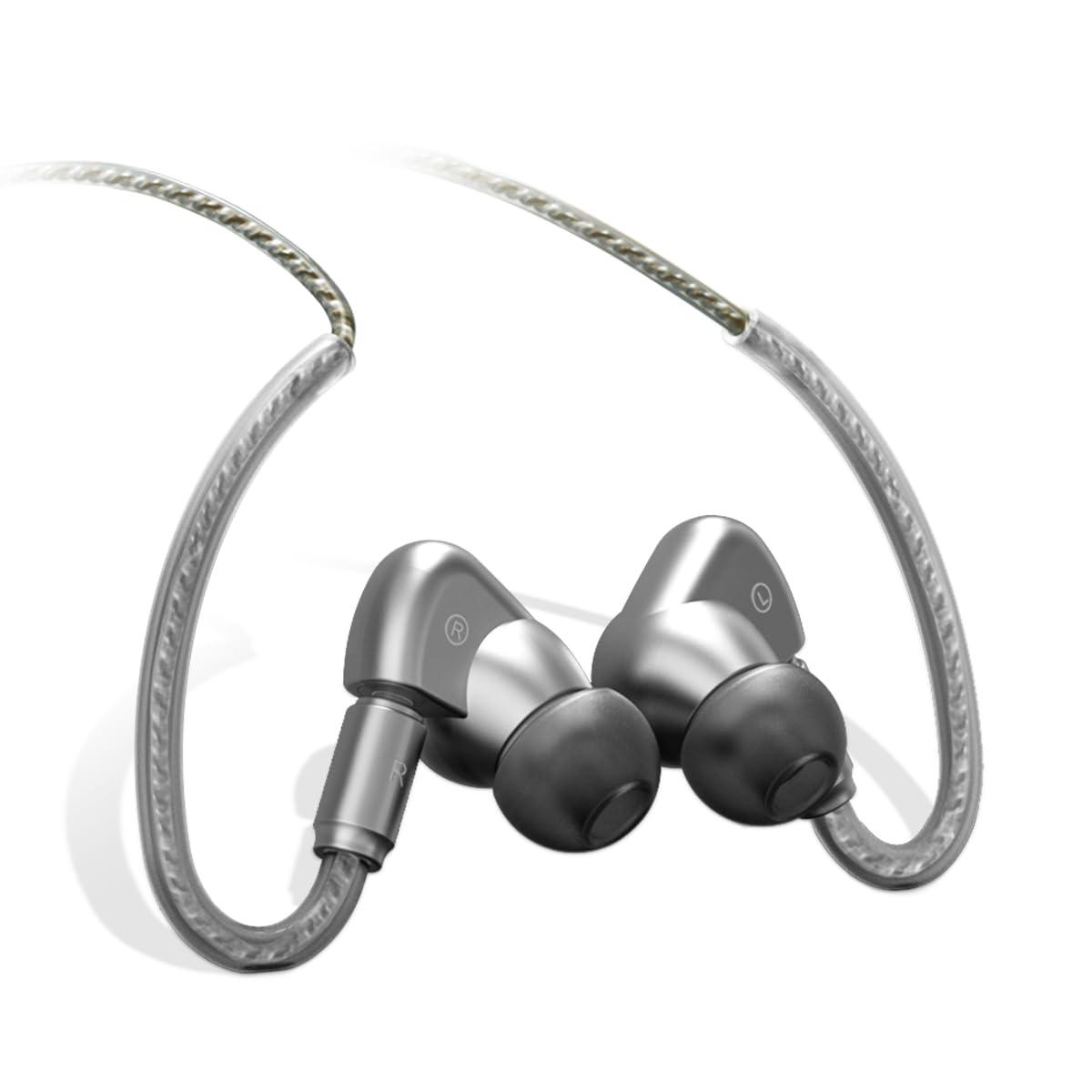 SoundMAGIC SoundMAGIC E90C Wired Earbuds with Microphone - Coaxial Dual Driver in Ear Monitor Earphones HiFi Stereo Over-Ear Hooks IEM Headphones with Detachable Cable for Musician Audiophile
