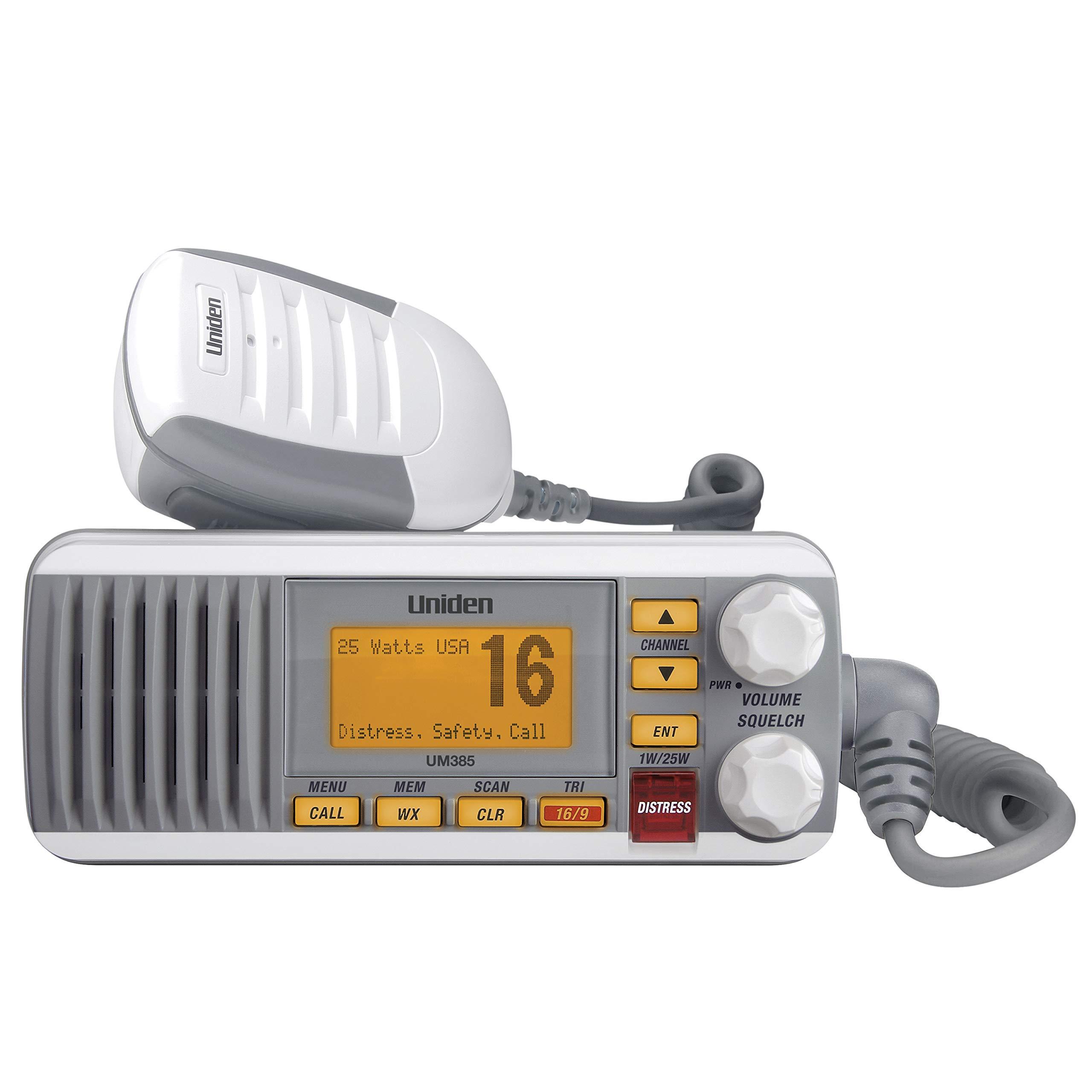 Uniden Uniden UM385 25 Watt Fixed Mount Marine Vhf Radio, Waterproof IPX4 with Triple Watch, Dsc, Emergency/Noaa Weather Alert, All Usa/International/Canadian Marine Channels, Memory Channel Scan, White
