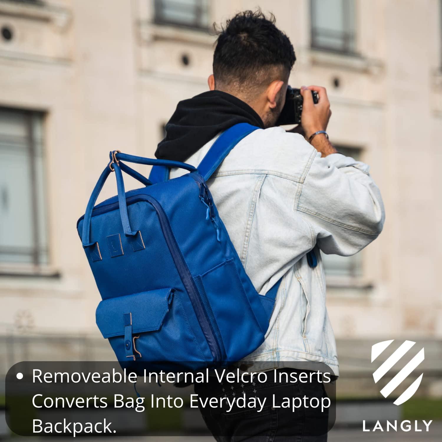 LANGLY Langly Sierra Camera Backpack: A Modern & Travel-friendly Photography Backpack Compatible With Both 18in Laptop & DSLR Accessories 24L (Blue)