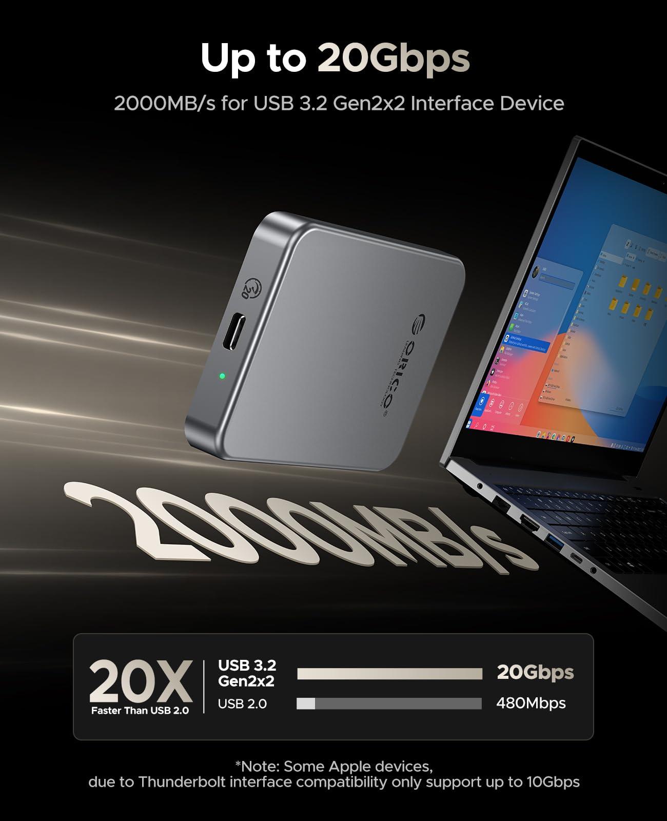 ORICO ORICO 1TB Magnetic Portable SSD, Aluminum Alloy, 4K 120 fps ProRes HDR Record and Store, Up to 2000MB/s, External Solid State Drive, Compatible with iPhone 16 Pro Max, Tablet, Computer - K20