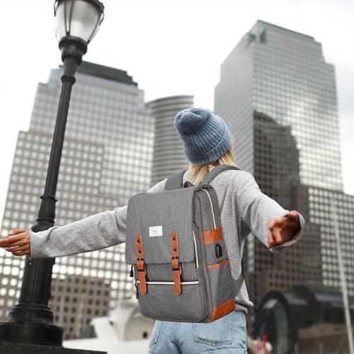 Ronyes Ronyes Vintage Laptop Backpack for Women Men,15.6 inch Bookbag Casual Daypack with USB Charging Port for College Work, Grey Backpacks
