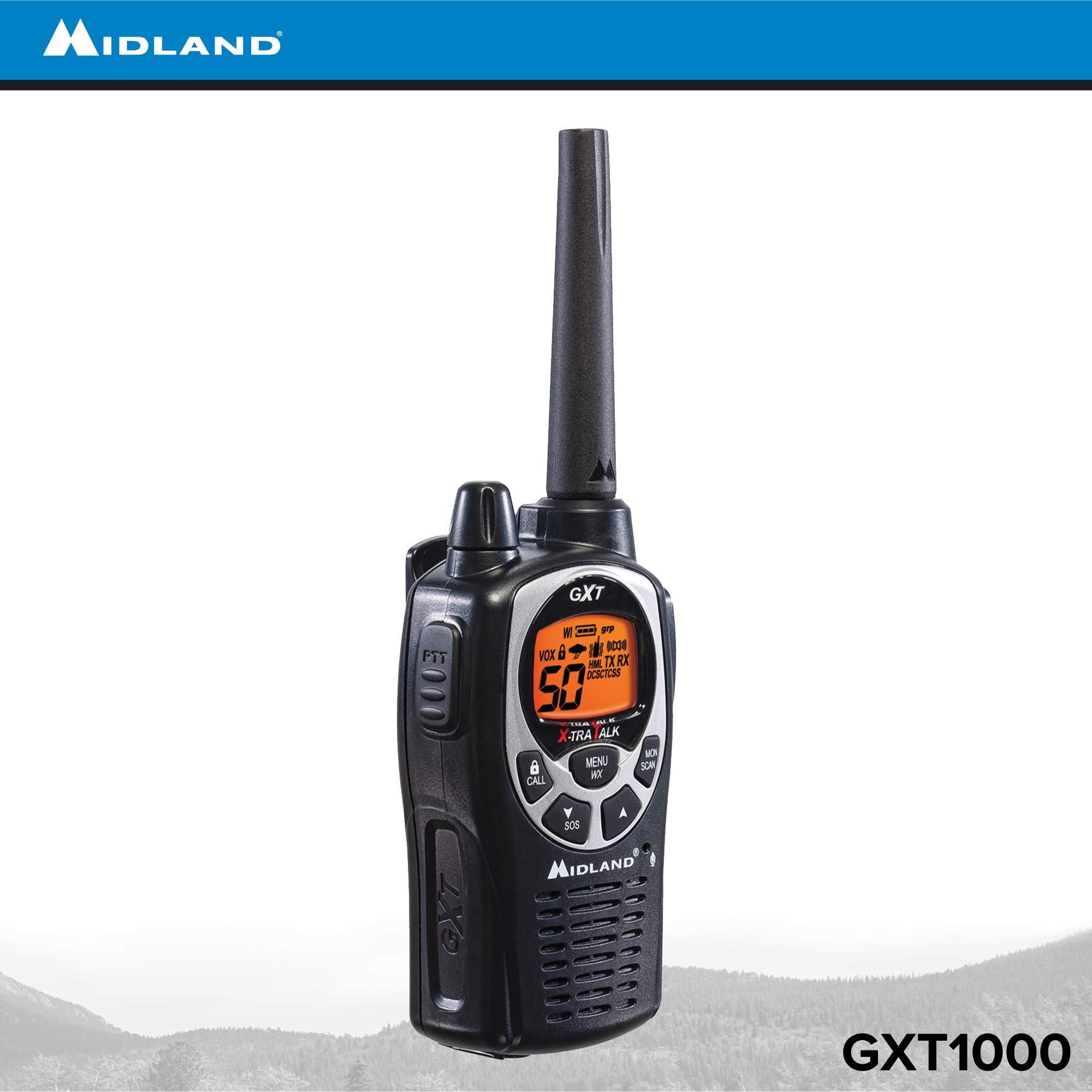 Midland Midland GXT1000VP4 50 Channel GMRS Two-Way Radio - Up to 36 Mile Range Walkie Talkie - Black/Silver (Pack of 4)