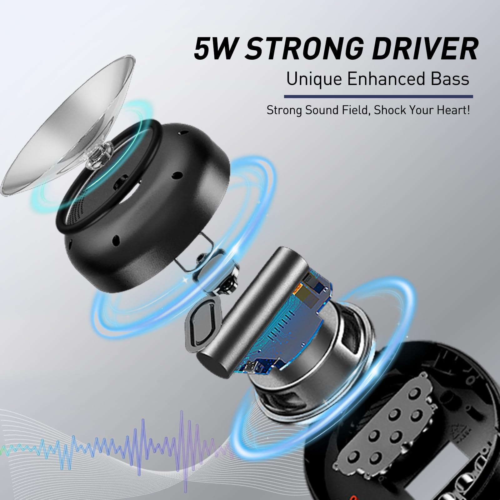 AGPTEK Shower Radio Speaker with Bluetooth 5.0, AGPTEK Waterproof Wireless Bathroom FM with Suction Cup 12H Long Playback Time, Lanyard, LCD Screen Display, Handsfree Calling, Storage Card Playback Black