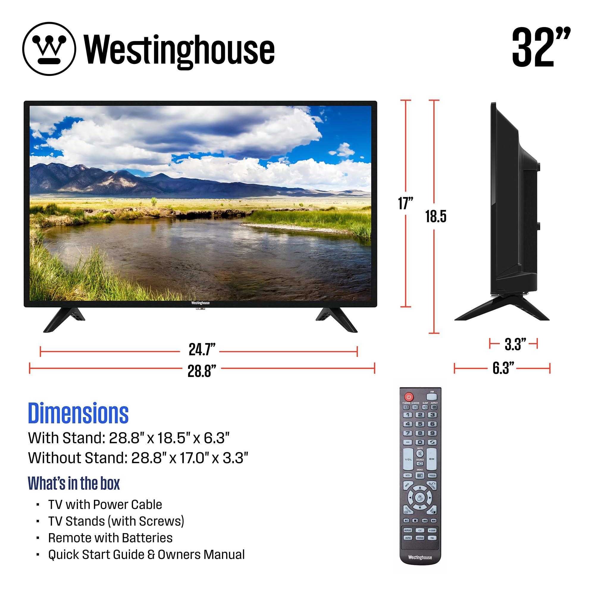 Westinghouse Westinghouse 32 Inch TV, 720p HD LED Small Flat Screen Non-Smart Television with HDMI, USB, VGA, & V-Chip Parental Controls, Monitor for Home, Kitchen, RV Camper, or Office
