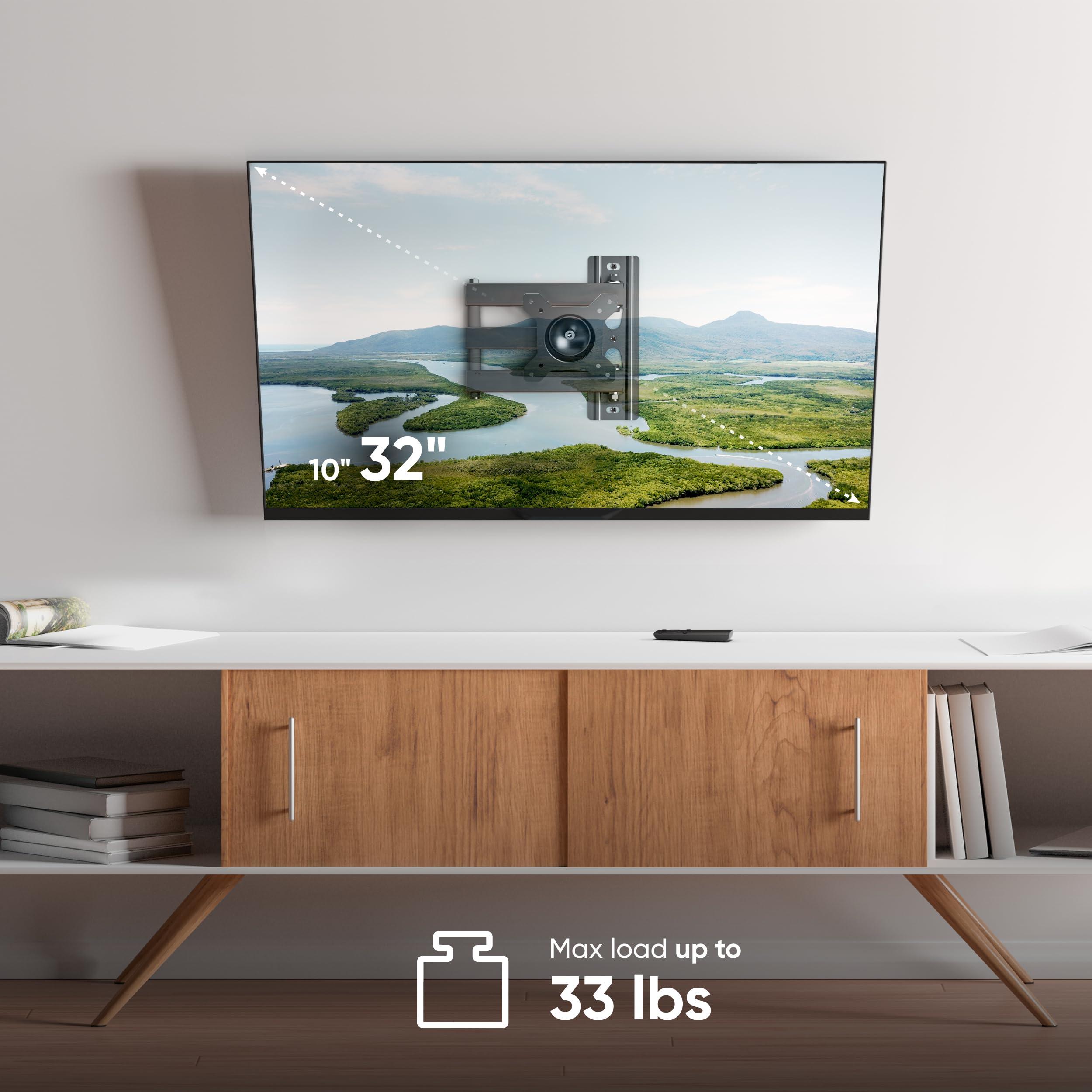 ONKRON Small TV Wall Mount for 10-32 Inch Screen up to 33 lbs, Rotating TV Mount Swivel and Tilt Full Motion - 75x75 & 100x100 VESA Monitor Wall Mount Arm/Corner Television Bracket Black