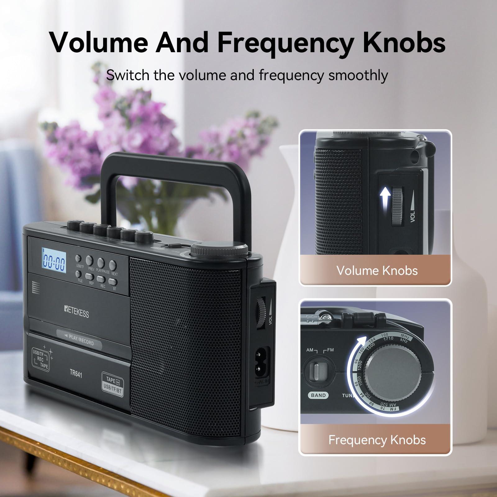 Retekess Retekess TR641 Cassette Player Recorder, Cassette to Digital Converter, AM/FM Radio, Boombox with Earphone Jack, USB/TF, Wireless Connection, Battery or AC Powered