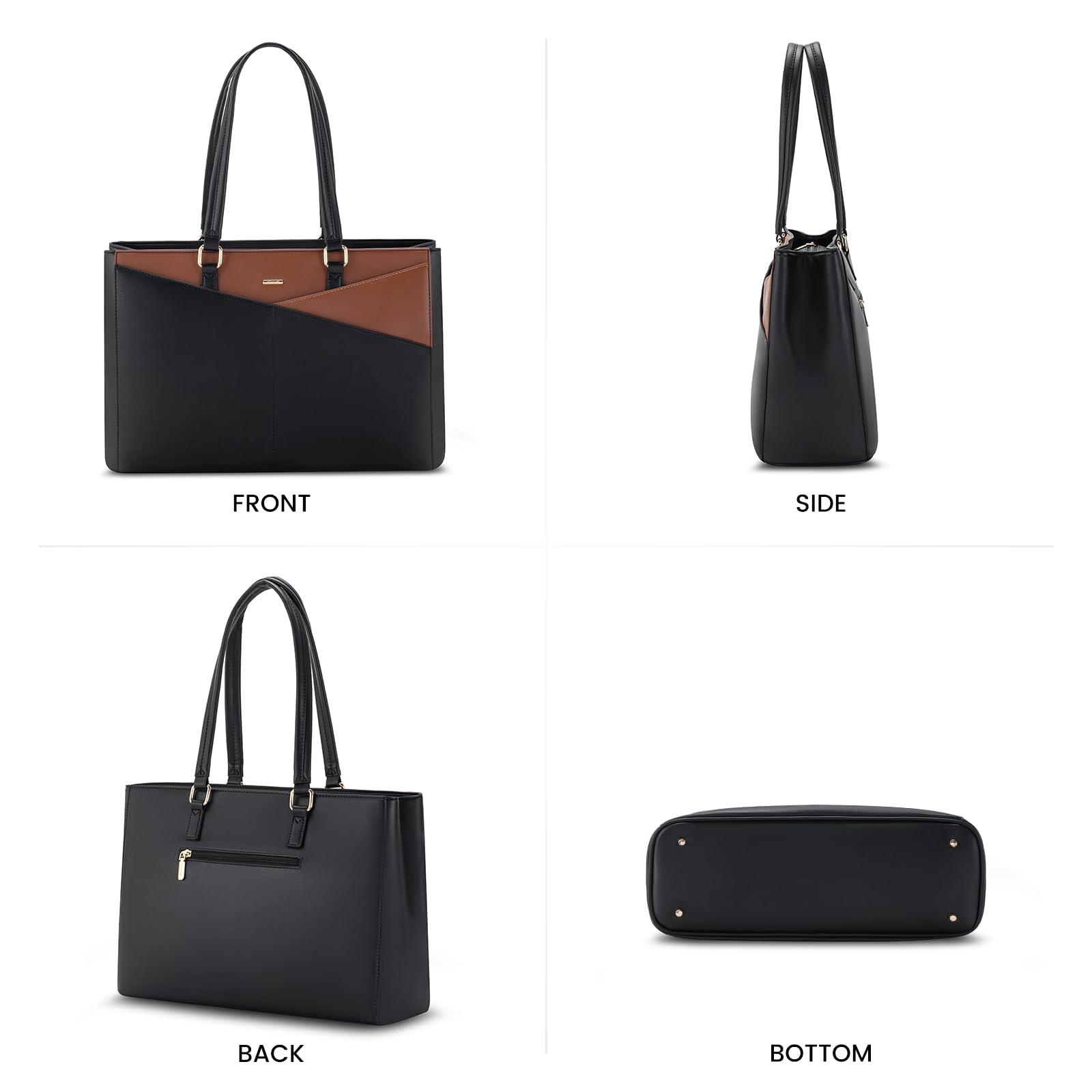 LOVEVOOK LOVEVOOK Laptop Tote Bag for Women, Office Work Bag Briefcase fit for 15.6 inch Laptop, Large Capacity Teacher Computer Bag Handbag Black/Brown