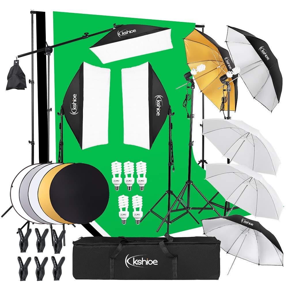 Kshioe Kshioe Photography Lighting Kit, 6.5x10feet/2x3m Backdrops Stand Support System, 5 in 1 reflectors, 1600w 5500k Umbrellas Softbox Continuous Lighting Kit for Portrait, Product and Video Shooting