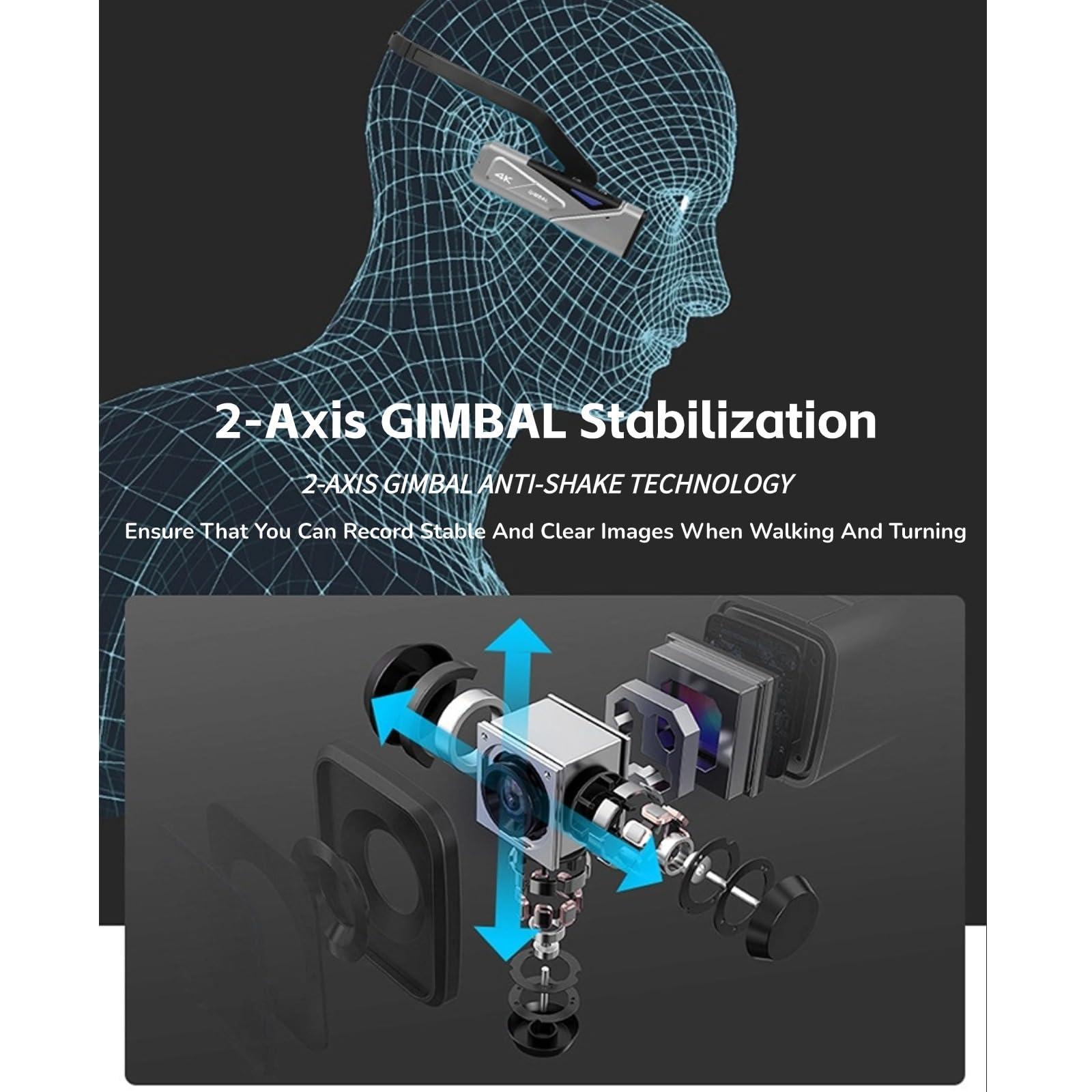 Yoidesu Yoidesu 4K Head Mounted Video Camera, Ultra HD 4K 60FPS Wearable Video Camcorder 20MP Hands Vlog Camera, 120 Wide Angle APP Control Anti Shake Autofocus Video Stabilizer