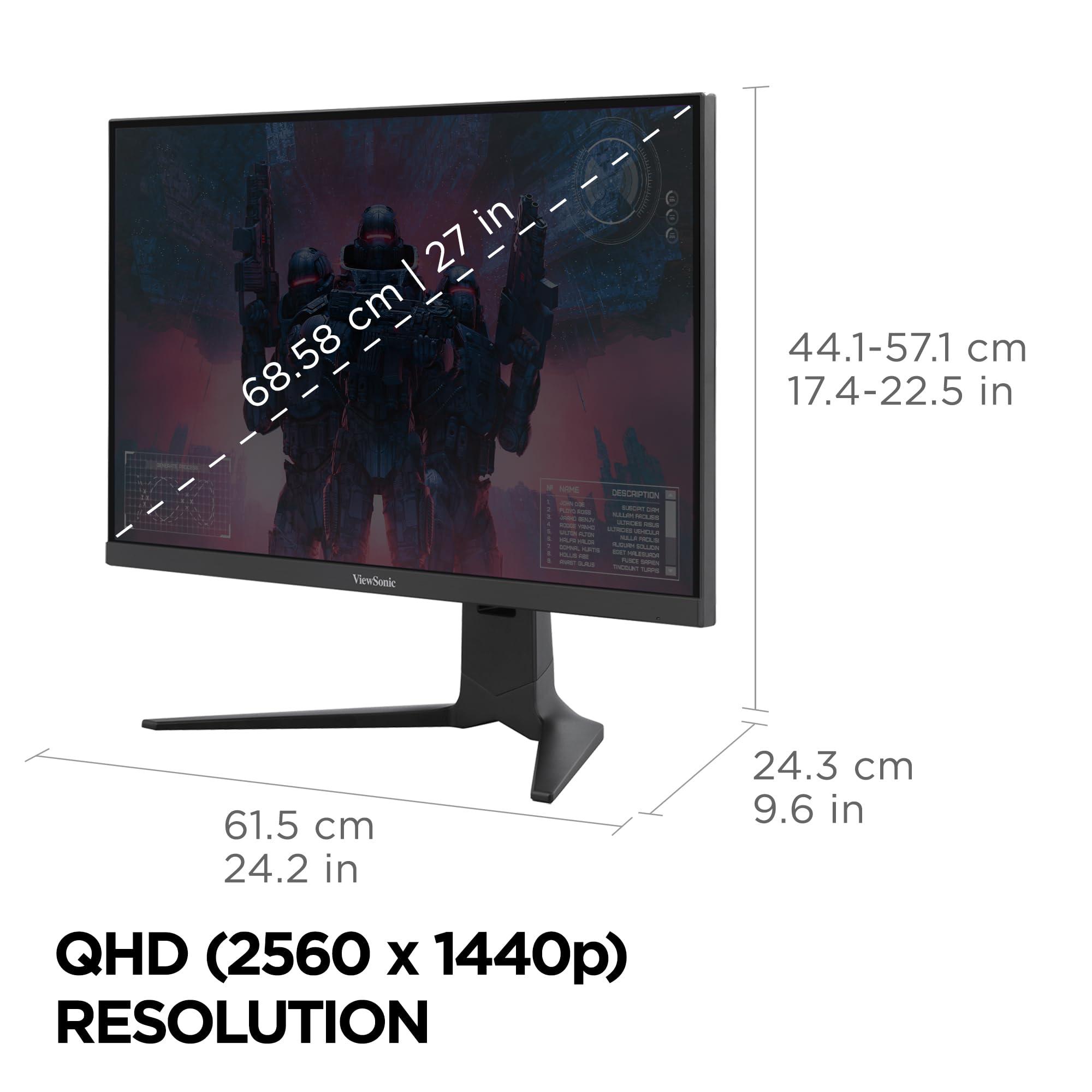 ViewSonic ViewSonic XG2736-2K 27 Inch 1440p IPS Gaming Monitor with 240Hz, 0.5ms FreeSync Premium, NVIDIA G-Sync Compatible, RGB Lighting, Advanced Ergonomics, HDMI, DP and 65W USB-C Inputs