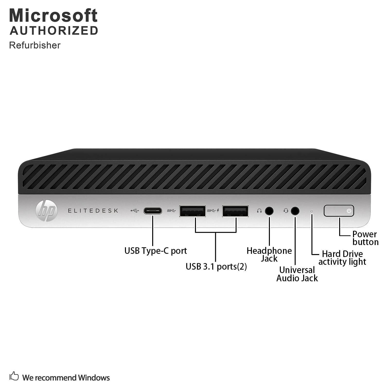 HP HP EliteDesk 800 G5 Mini Desktop PC Computer, 9th Gen Intel Core i5-9500T @3.7 GHz, 32GB RAM, 1TB SSD, HDMI, Displayport, USB Type-C, RJ-45/LAN, Windows 11 Pro (Renewed)